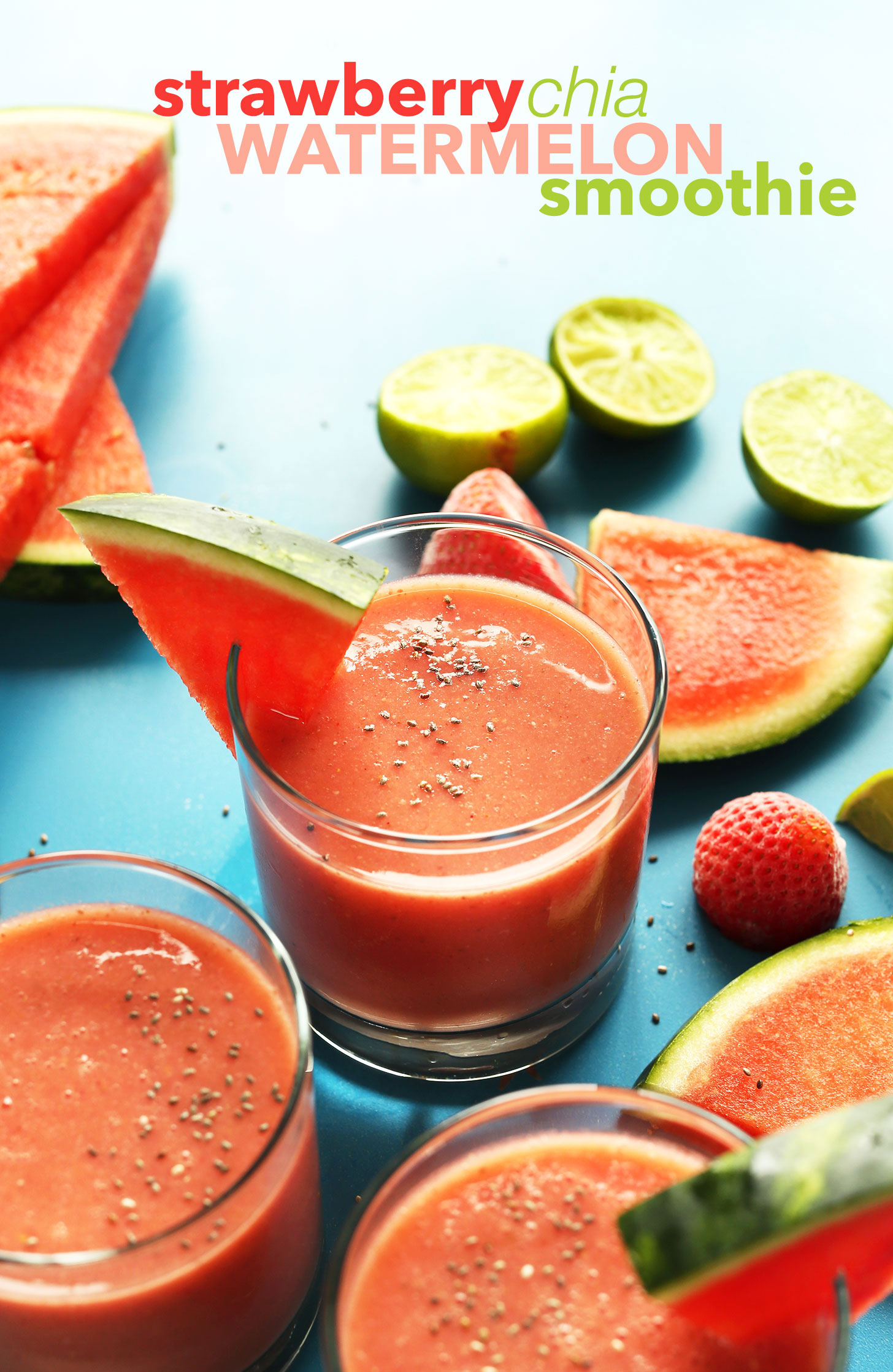 Strawberry Chia Watermelon Smoothies for a gluten-free vegan breakfast recipe
