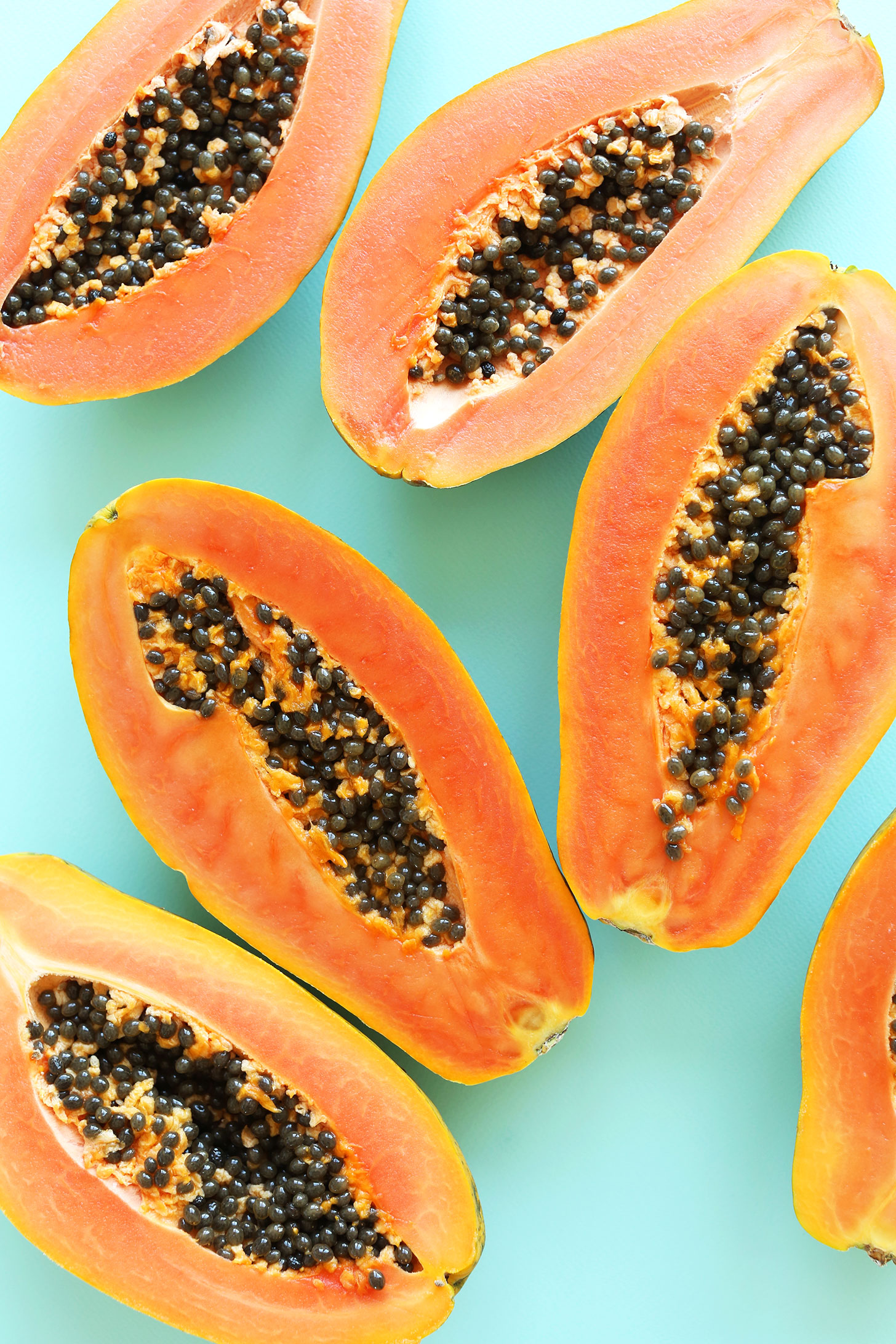 Halved papayas for making easy Papaya Boats