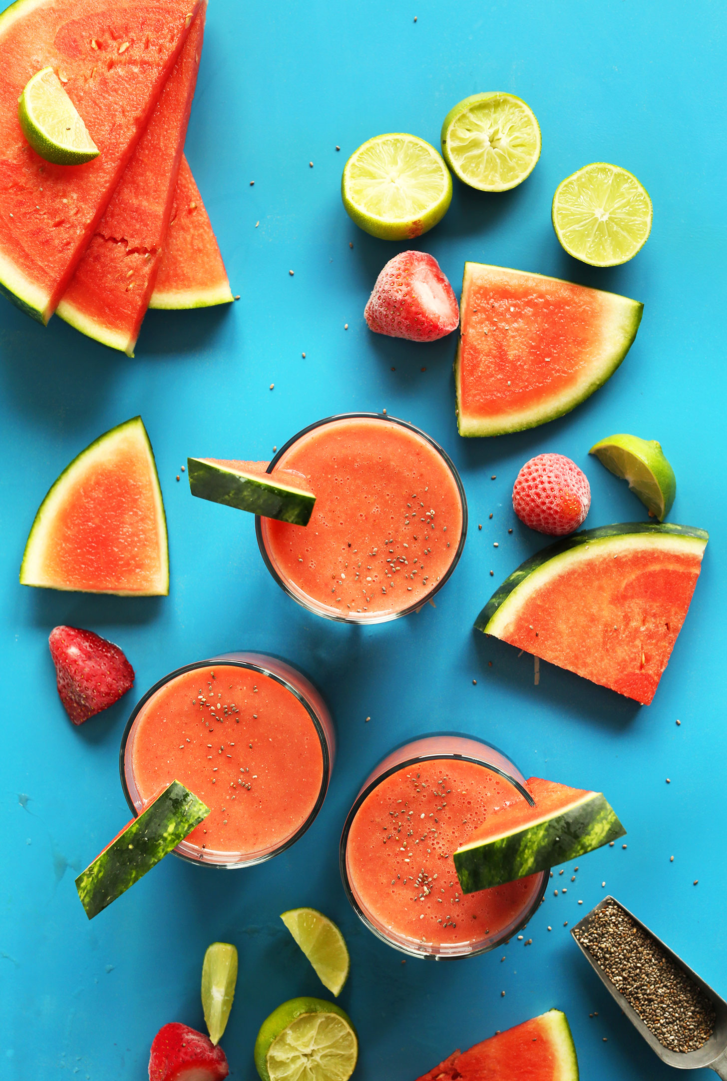 Glasses of our refreshing Watermelon Smoothie for a healthy gluten-free vegan snack