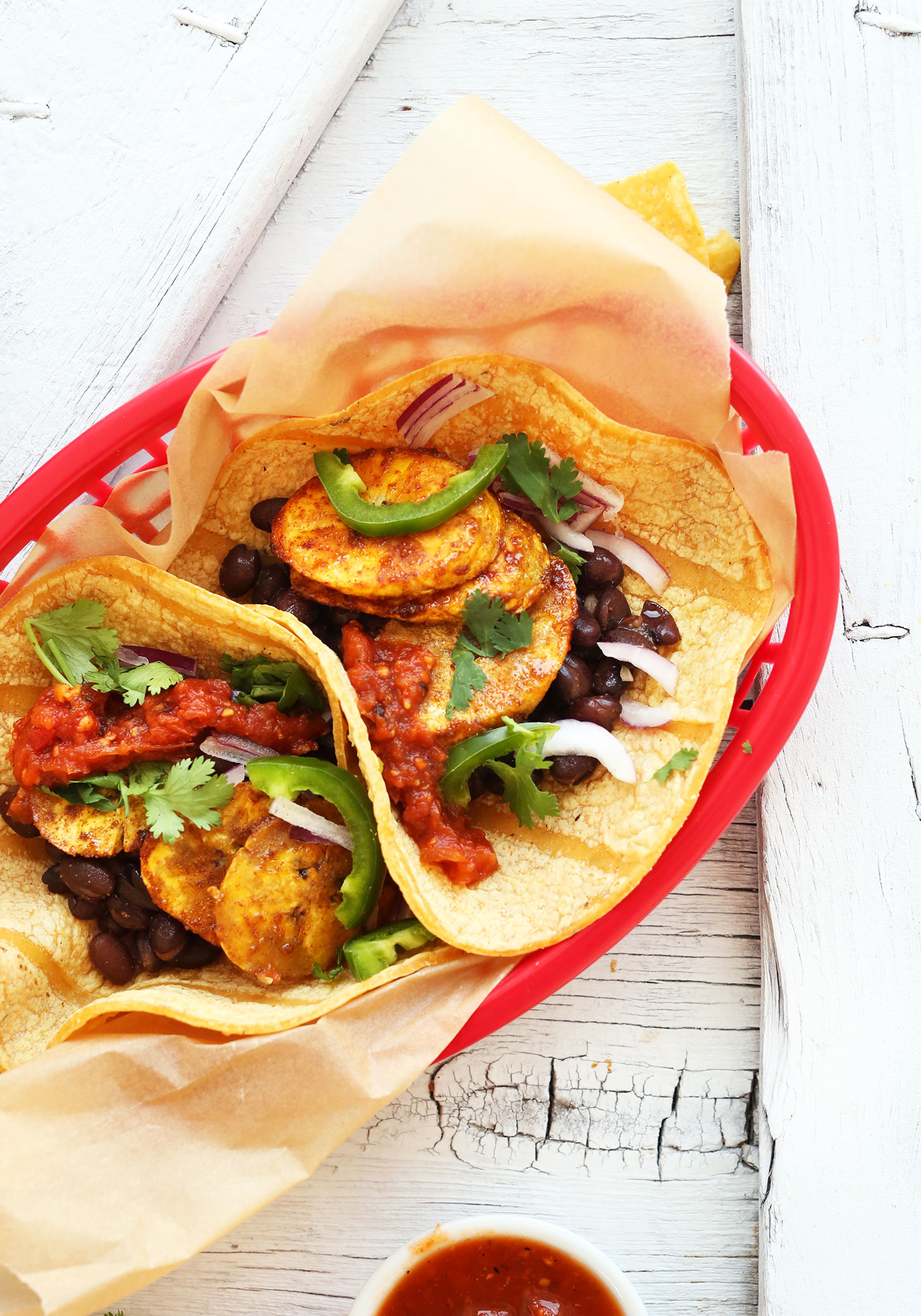 Gluten-free vegan Spicy Plantain Black Bean Tacos for a healthy dinner