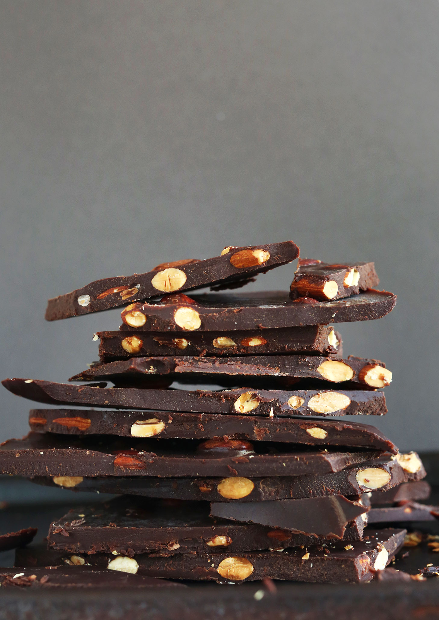 Stack of our DIY Vegan Dark Chocolate Bars with Almonds