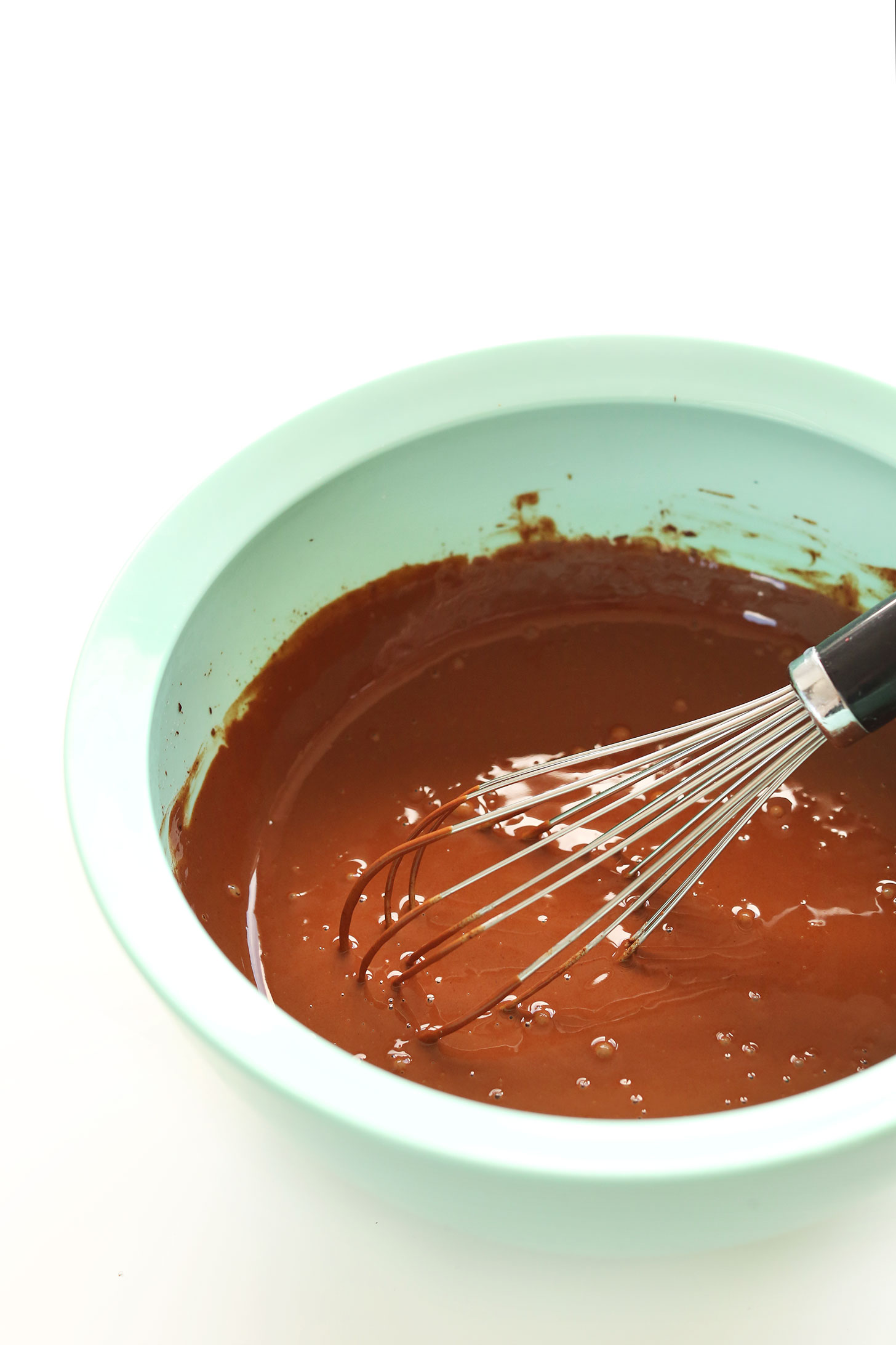 Whisking filling for Vegan Pretzel Peanut Butter Chocolate Pie
