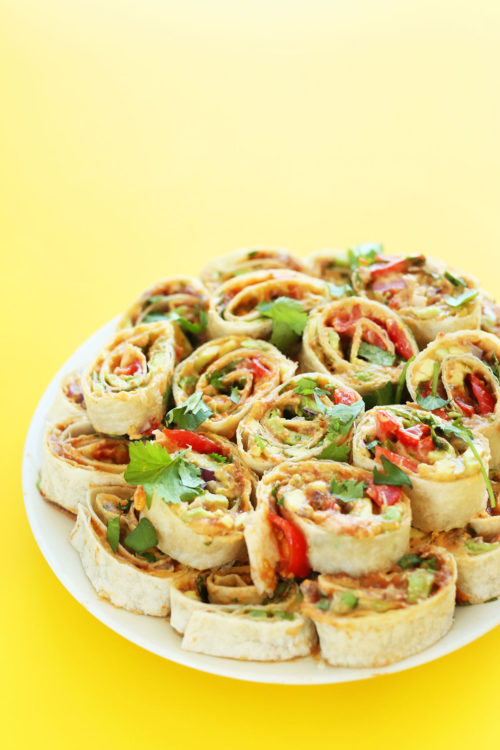 Vegan finger food snack of Mexican Pinwheels