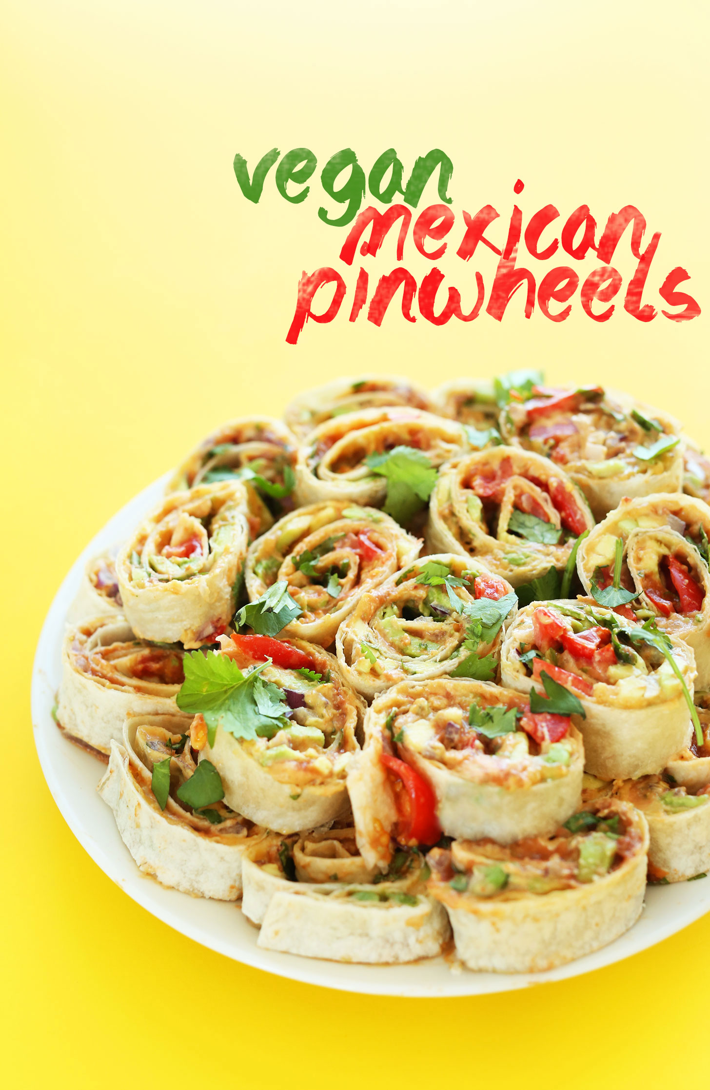 Plate of our Mexican Vegan Pinwheels recipe for a healthy vegan snack
