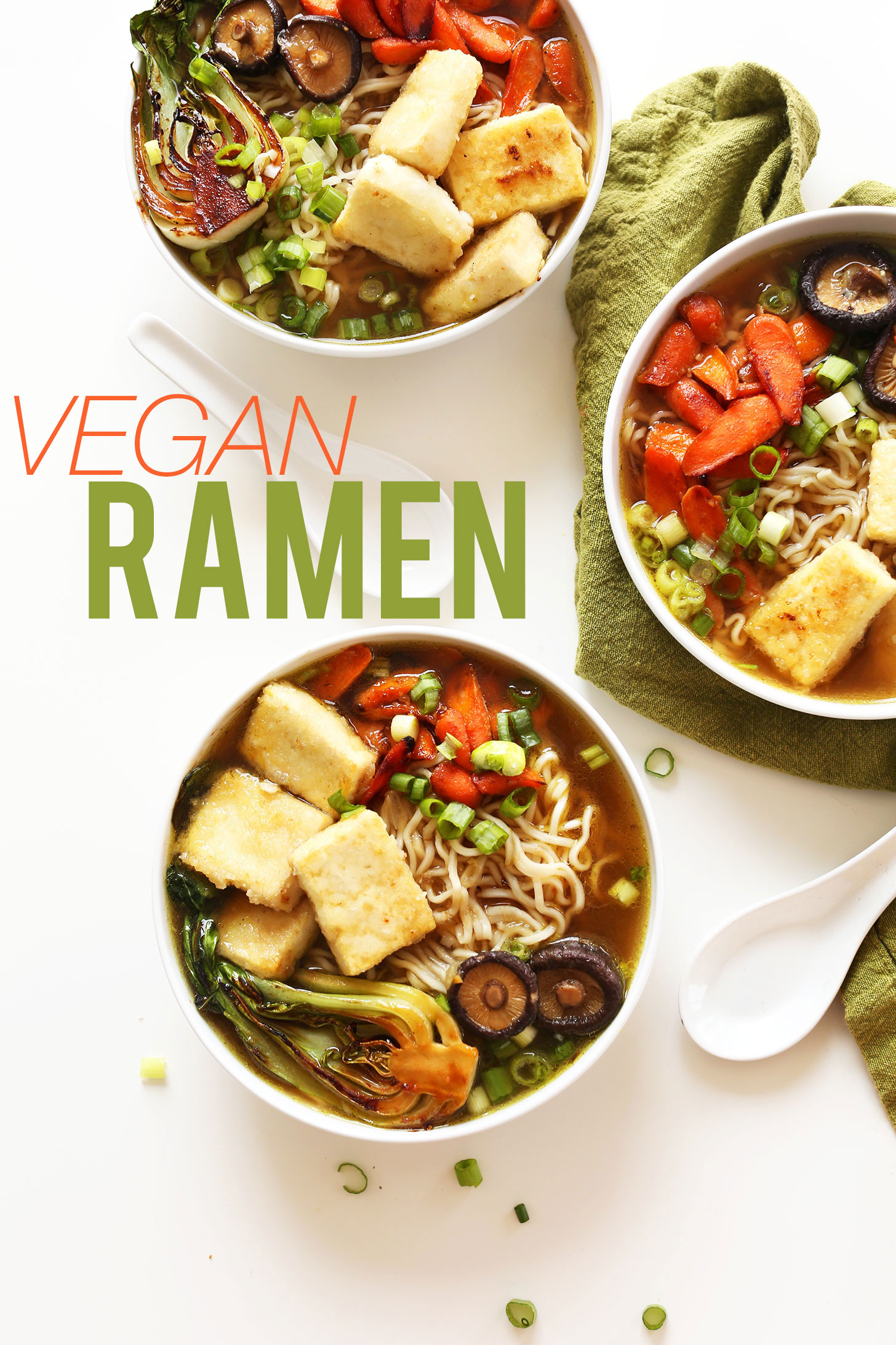 Bowls of our vegan ramen recipe for a warming plant-based dinner
