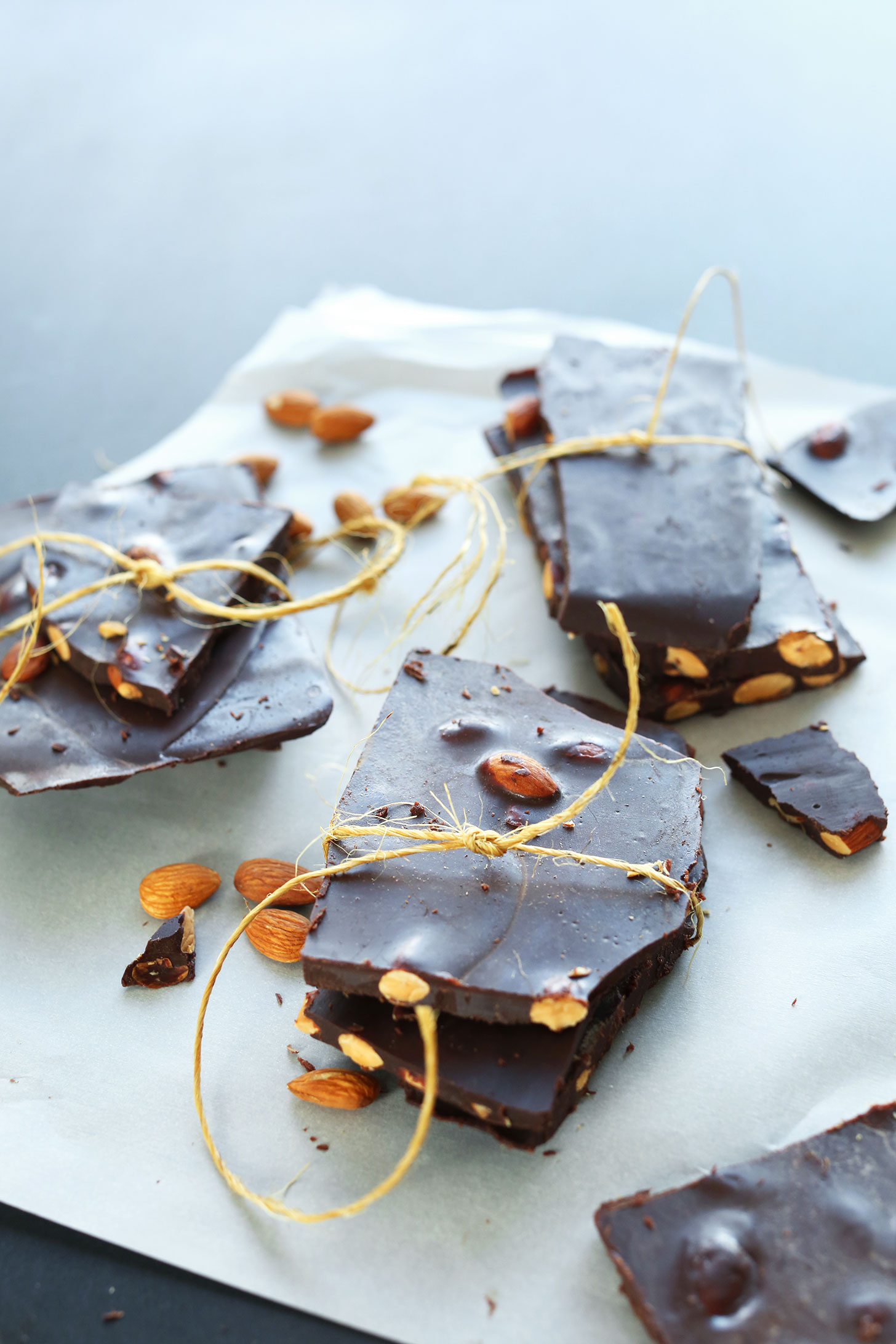 A couple Dark Chocolate Almond Bars wrapped in twine for an adorable DIY gift