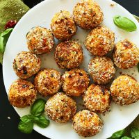 Plate of Vegan Sundried Tomato Basil Meatballs