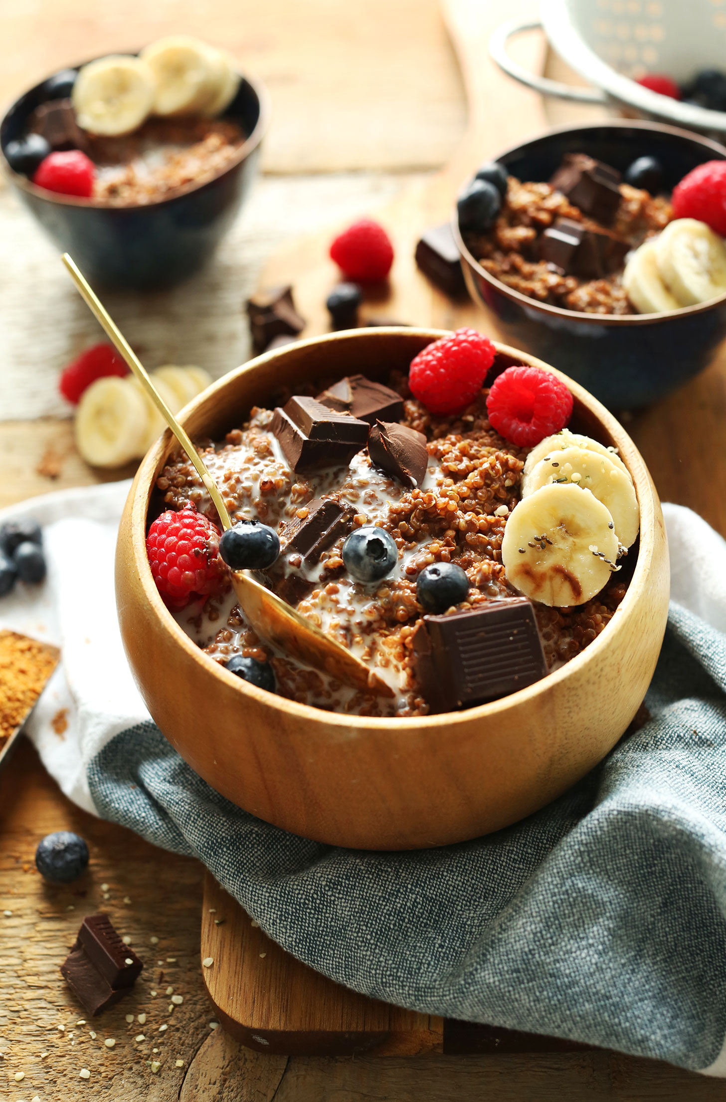 Fiber and protein-packed vegan breakfast of Dark Chocolate Quinoa Breakfast Bowls