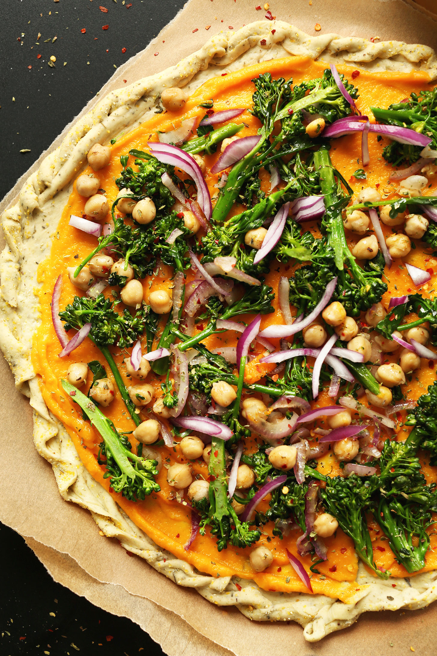 Whole pie of our amazing vegan Butternut Squash and Vegetable Pizza
