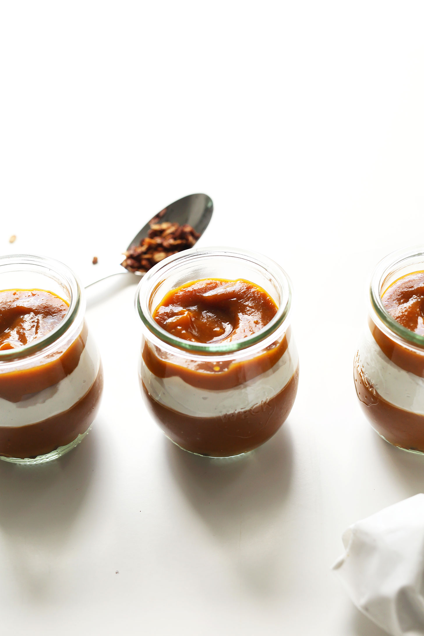 Jars of Pumpkin Pie Parfaits for a delicious gluten-free vegan fall dessert