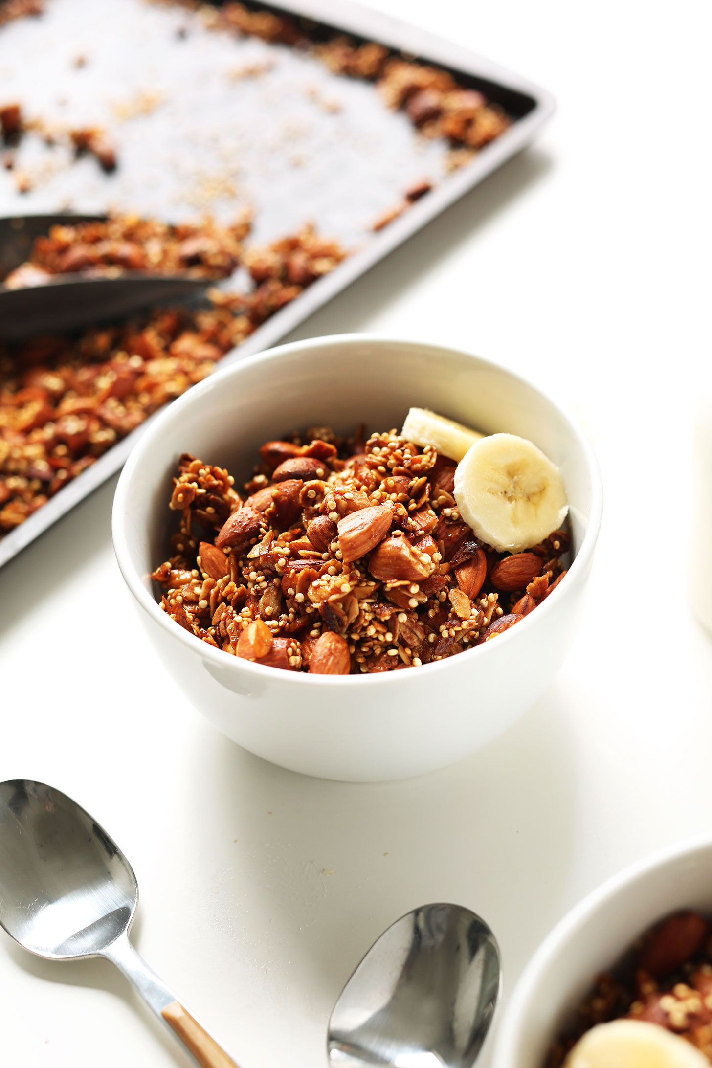 Bowl of Quinoa Granola for a delicious gluten-free vegan breakfast