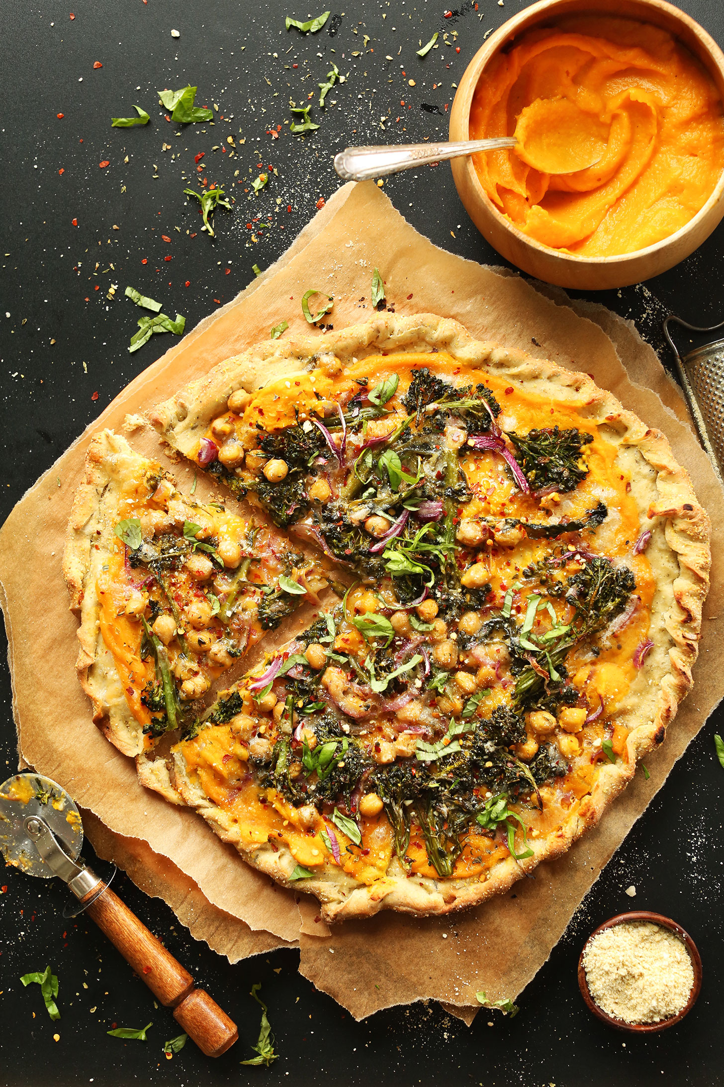 Our healthy Butternut Squash and Vegetable Pizza for a homemade vegan pizza night recipe