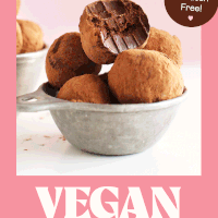 Measuring cup filled with our easy vegan dark chocolate truffles