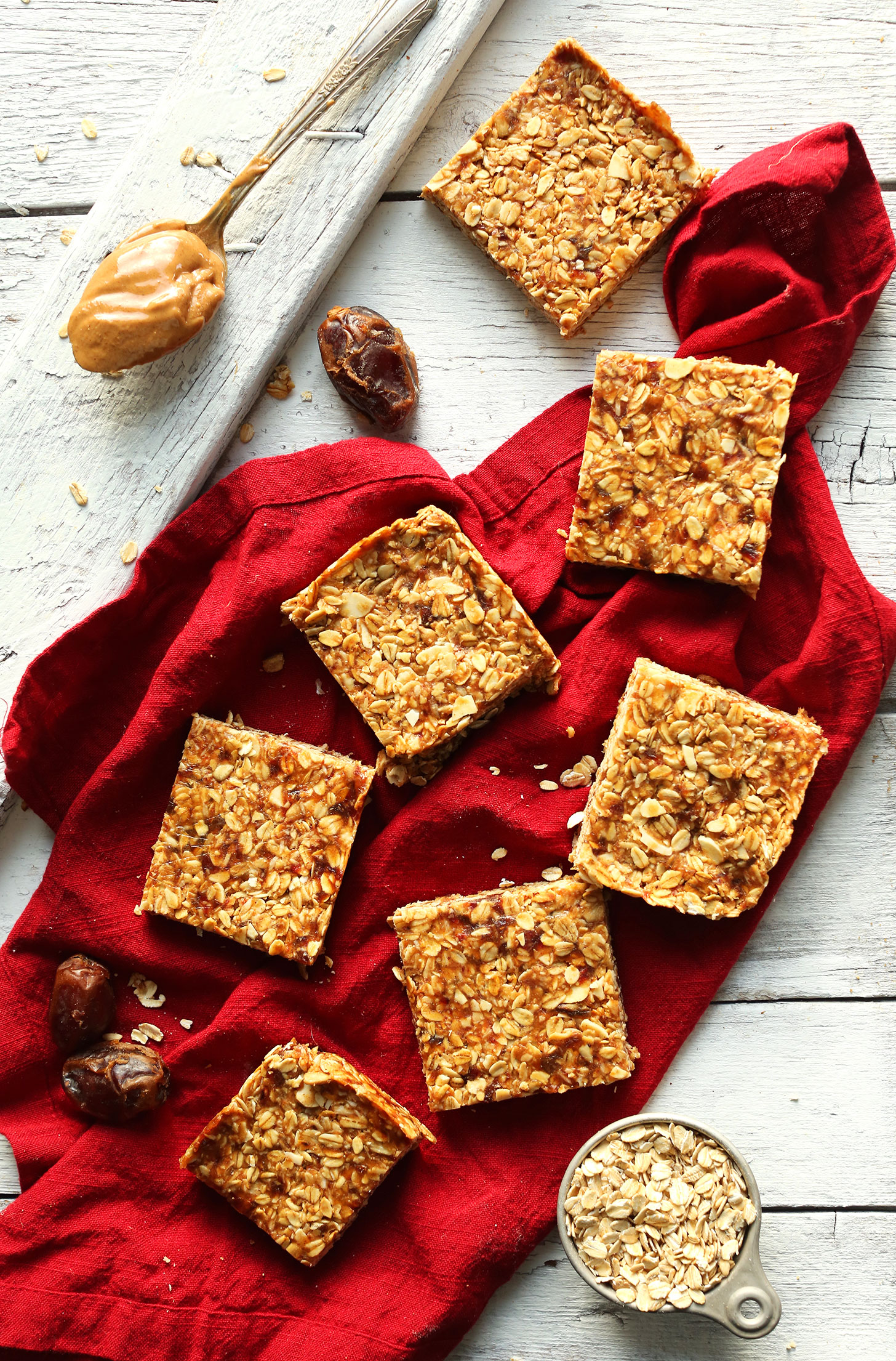 Squares of our recipe for the Best Peanut Butter Granola Bars