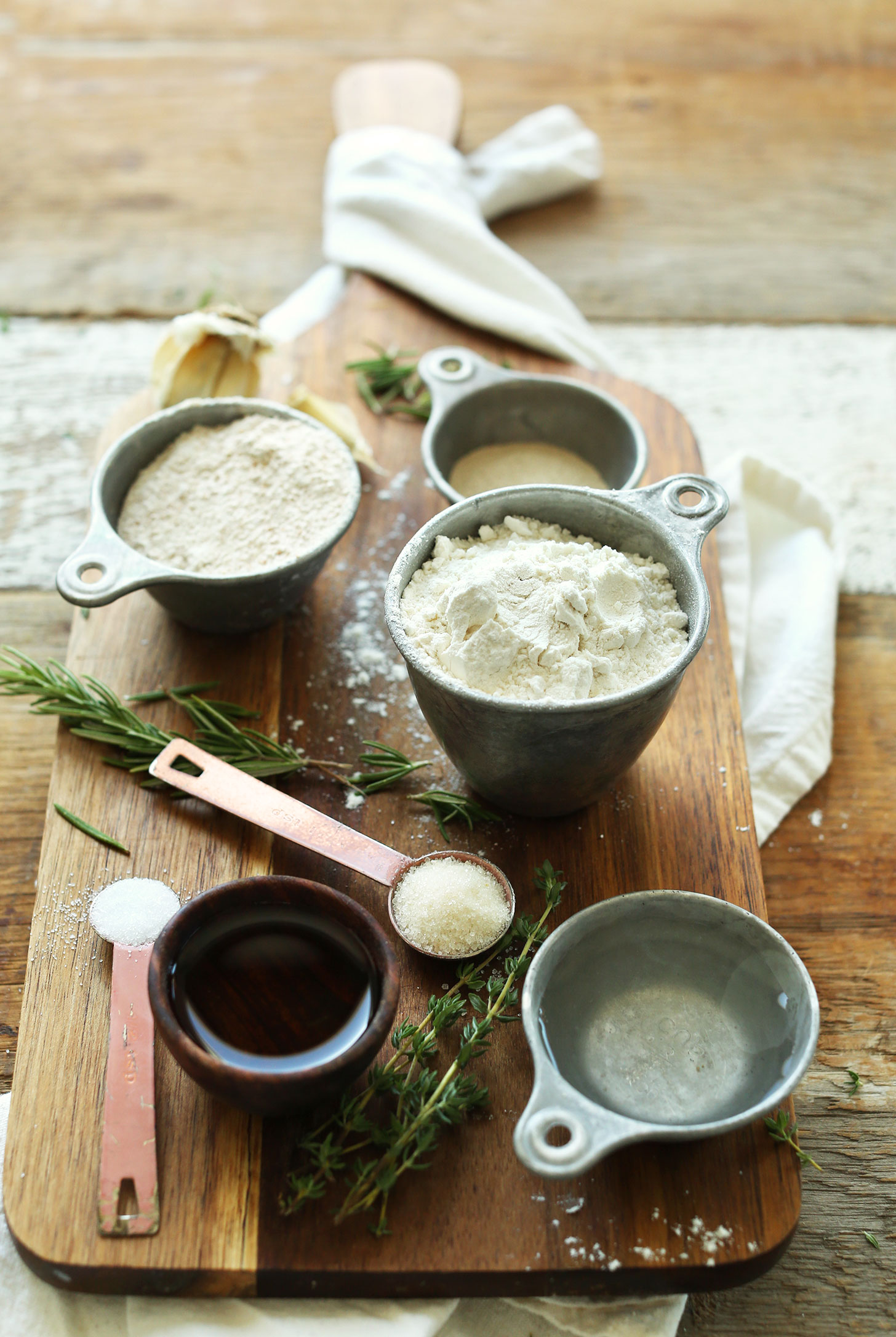 Ingredients for making healthy vegan flatbread wraps with spelt flour