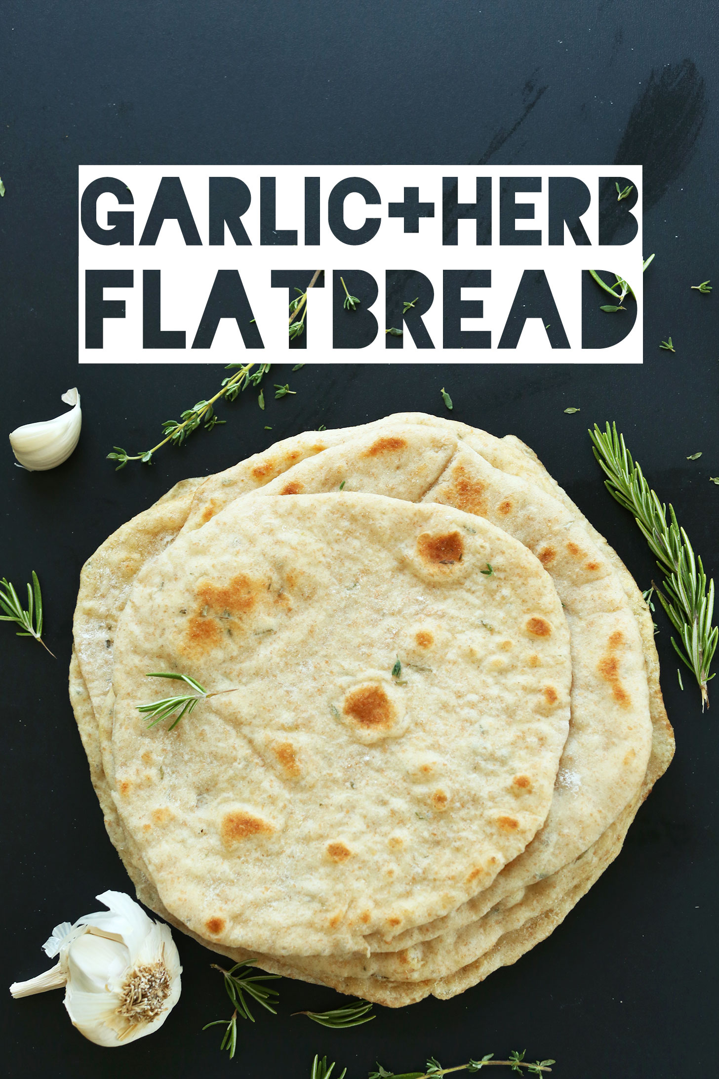 Stack of healthy homemade garlic and herb flatbreads perfect for making wraps