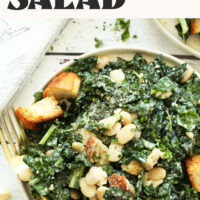 Plate of our White Bean Kale Salad with Tahini Dressing