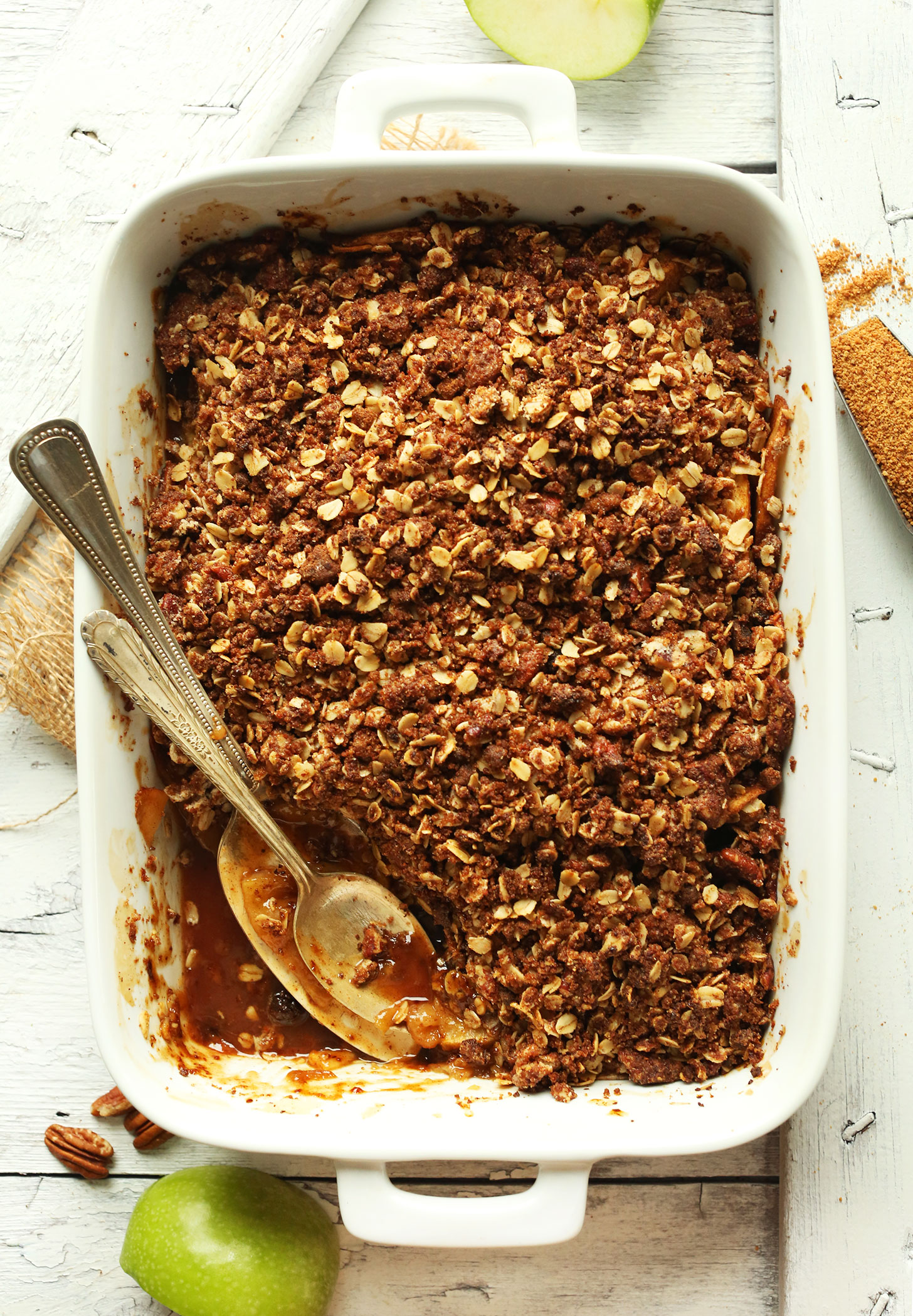 Pan of our Vegan Apple Crisp recipe for a delicious Thanksgiving dessert