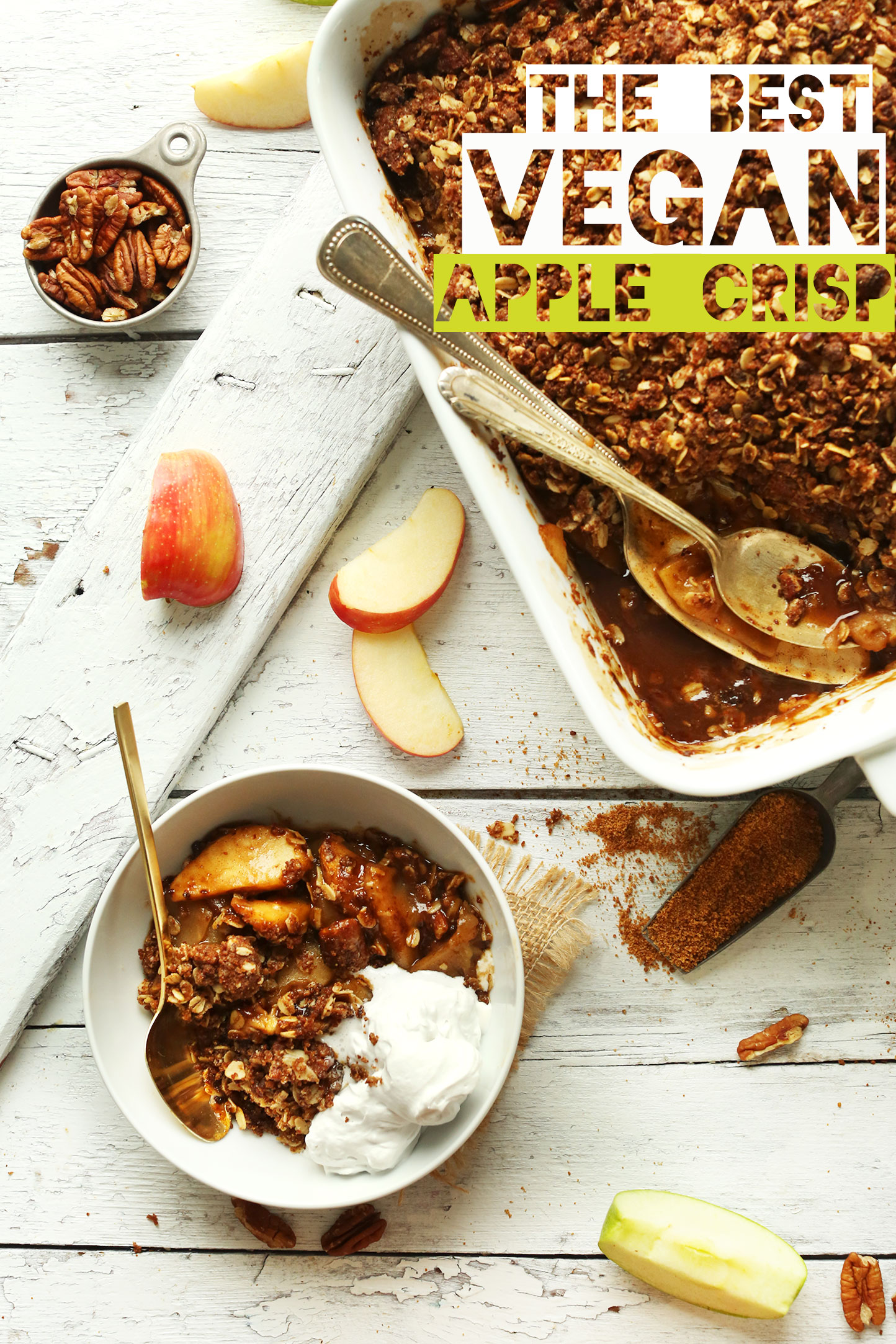 Bowl of the best Vegan Apple Crisp with vegan ice cream