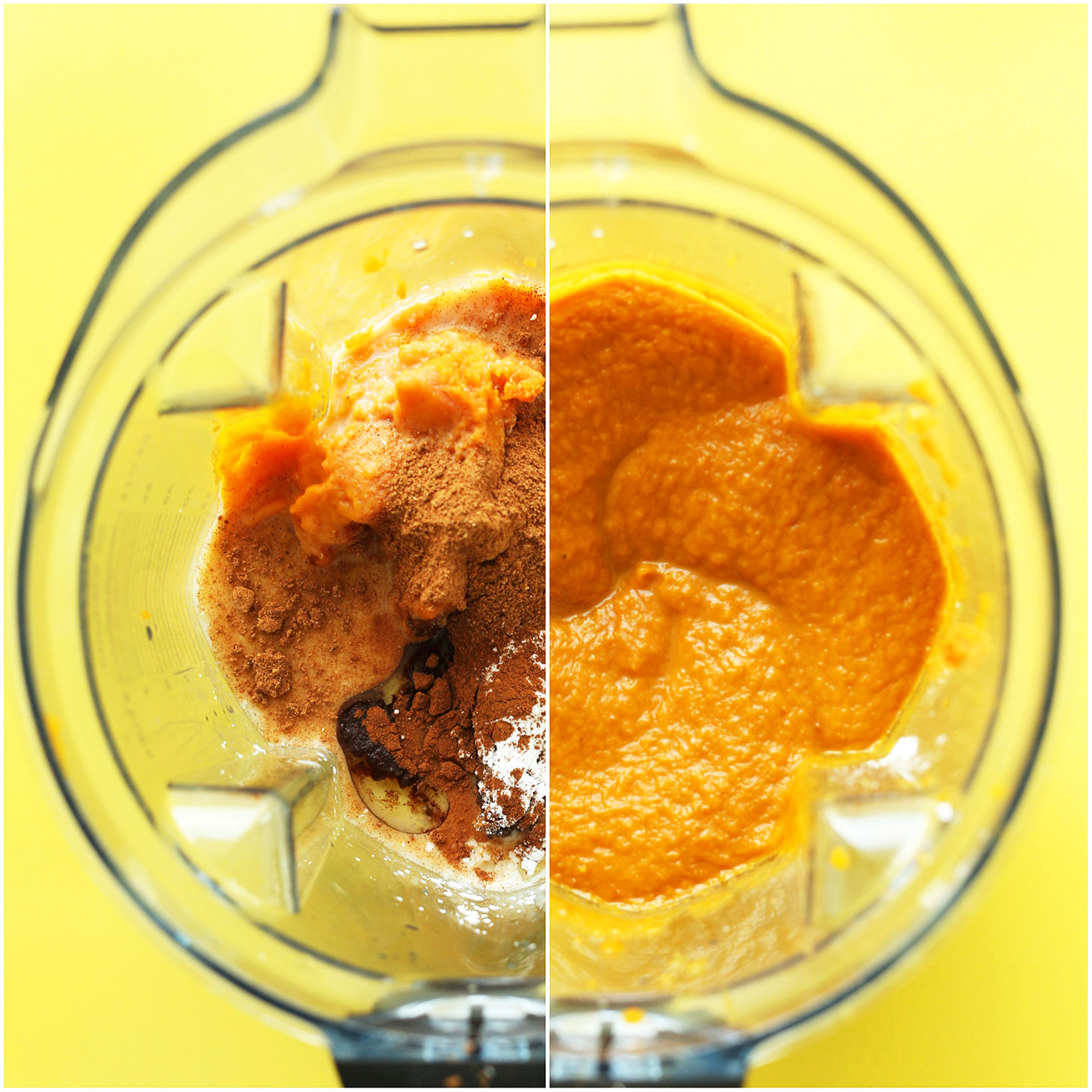 Blender with ingredients for Vegan Pumpkin Pie Filling