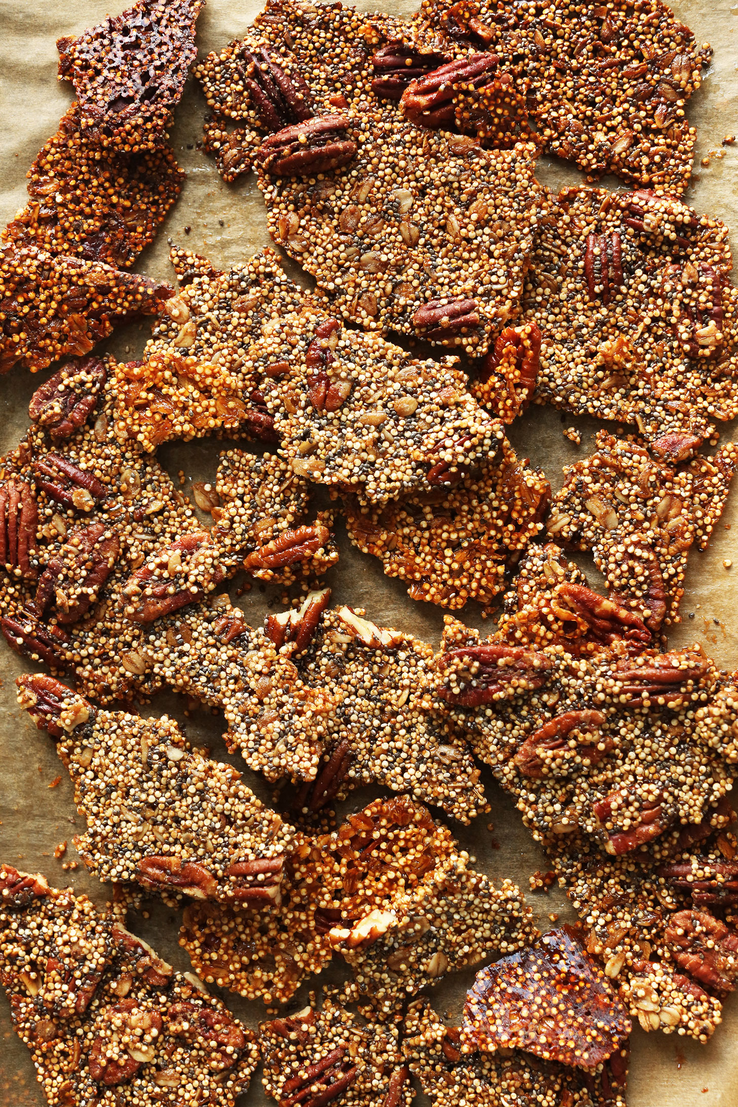 Baking sheet with our naturally-sweetened protein-rich Quinoa Brittle recipe