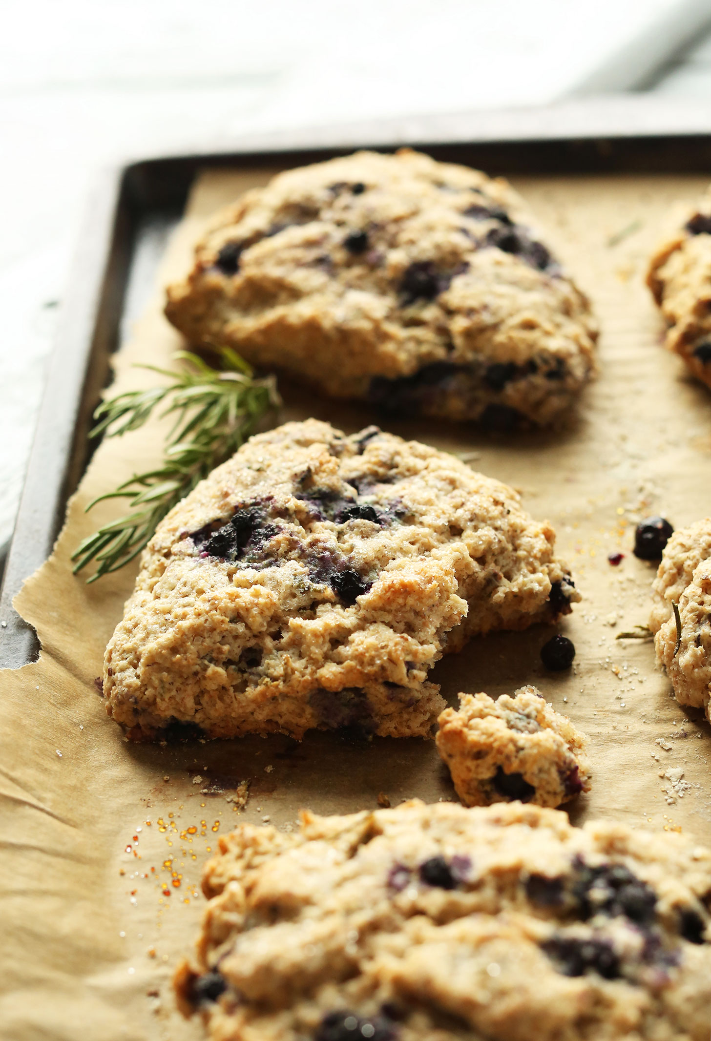 Delicious 30-Minute Rosemary Blueberry Scones made with spelt flour, coconut oil, and fresh rosemary