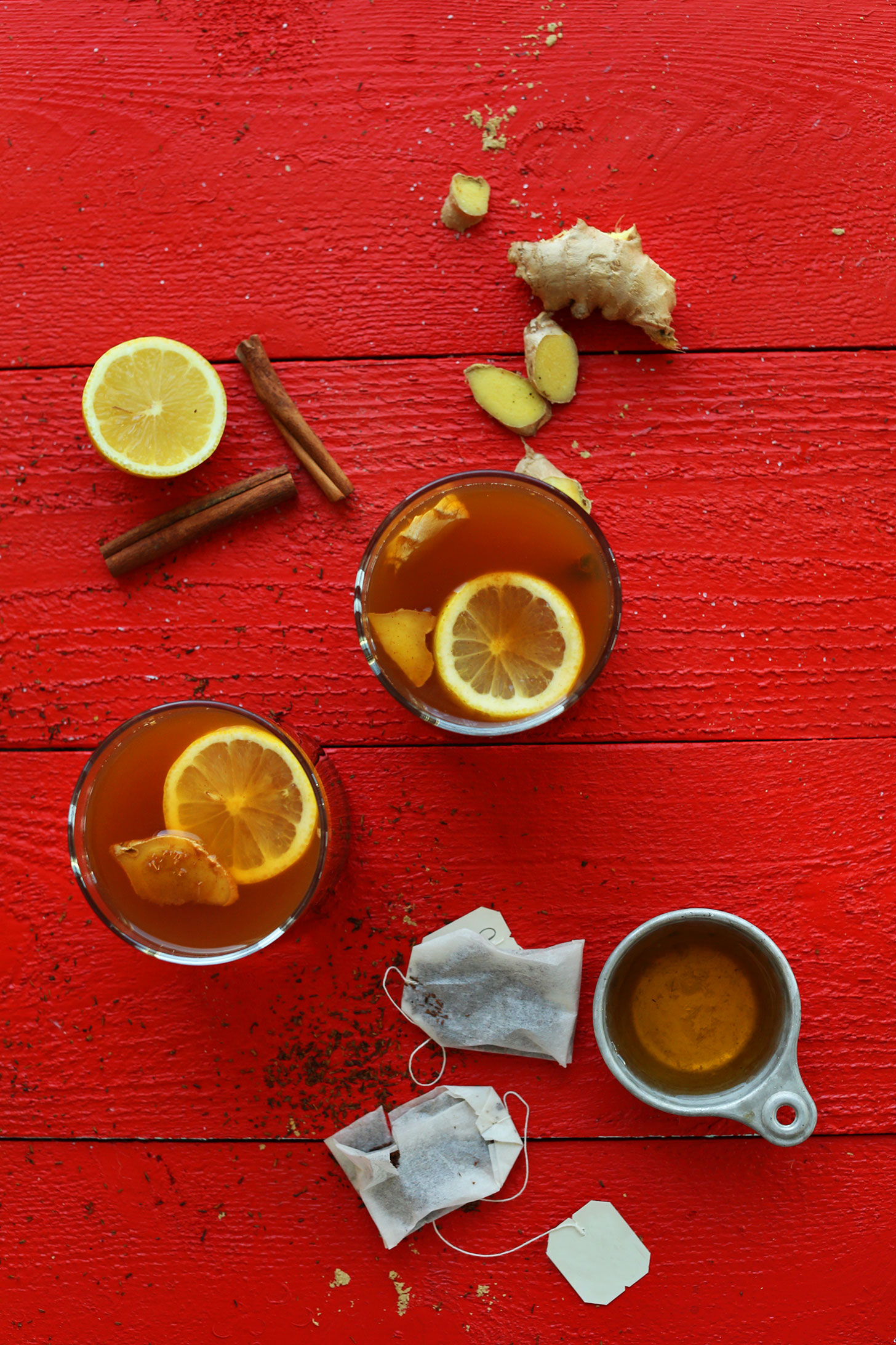 Glasses of our Apple Cider Rooibos Hot Toddy recipe for a healthy cocktail
