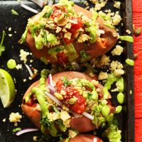 Baking sheet with Quinoa-Stuffed Sweet Potatoes