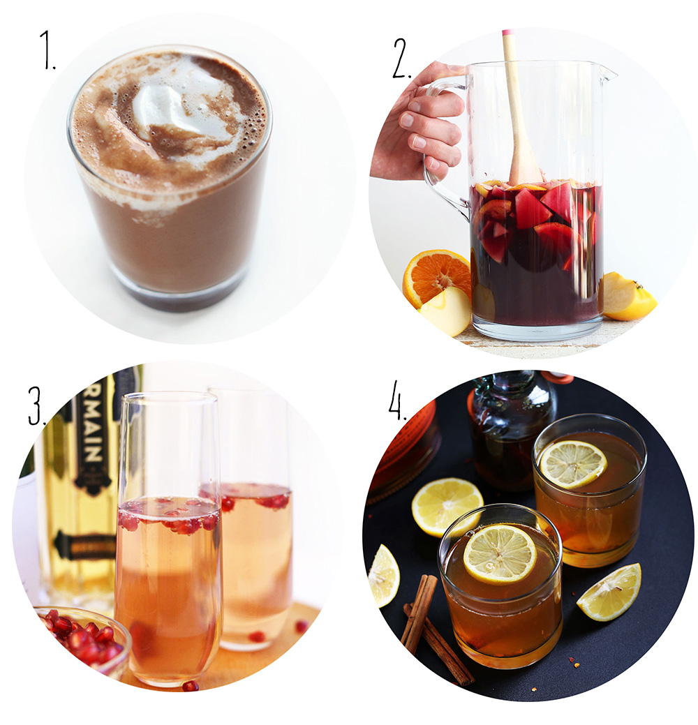 Collection of photos of vegan Thanksgiving beverage recipes