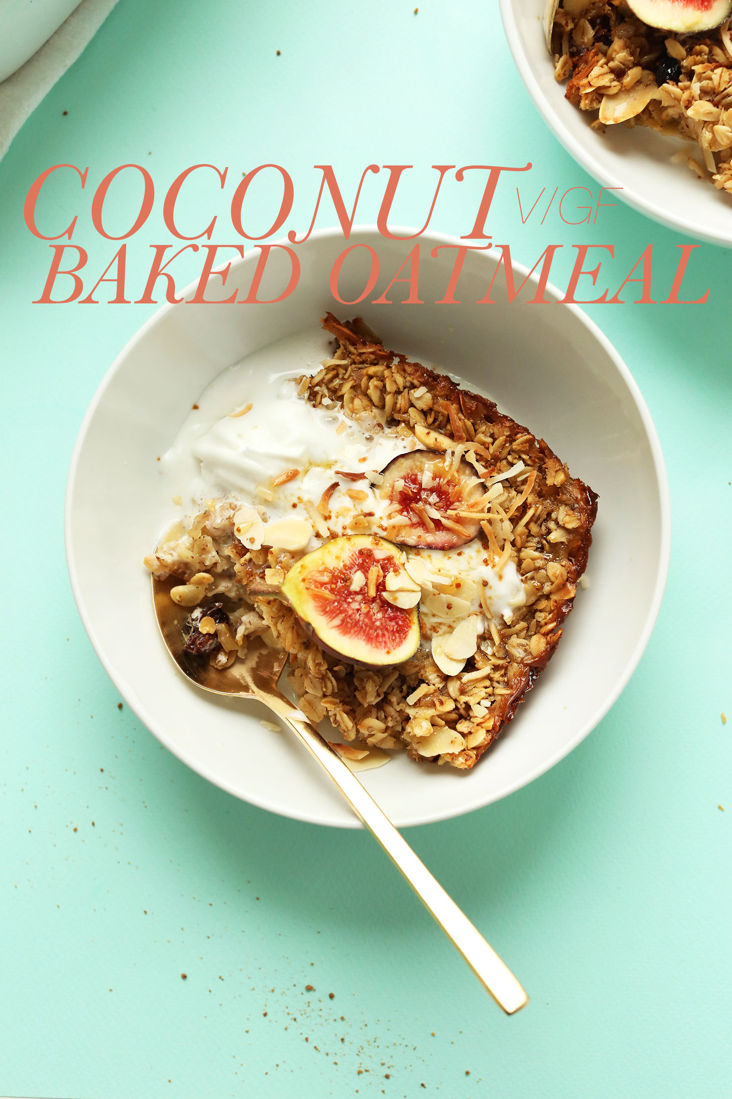 Having a bowl of vegan gluten-free Coconut Baked Oatmeal for a make-ahead simple breakfast