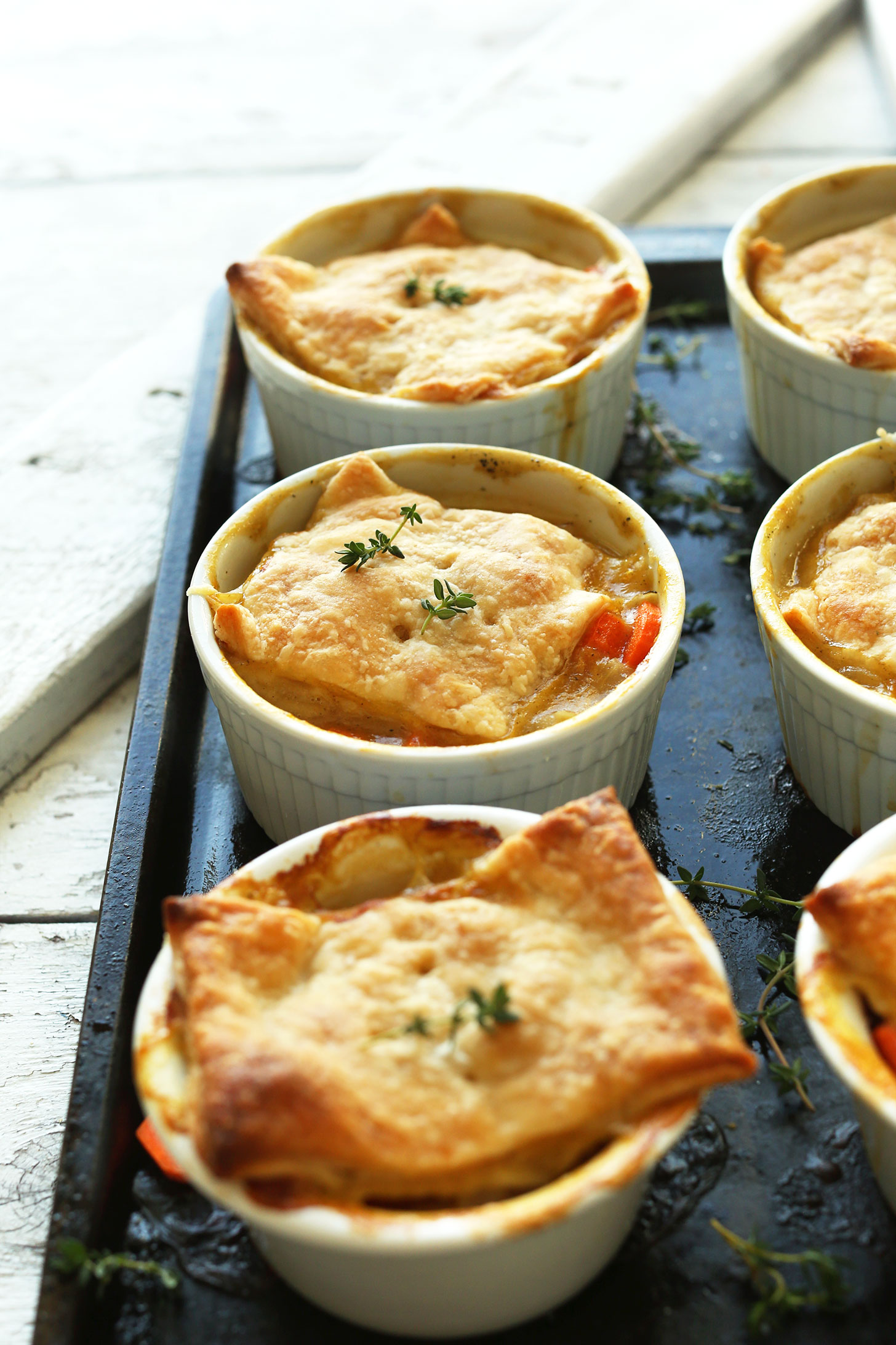 Ramekins of White Bean & Thyme Pot Pies for a comforting vegan dinner
