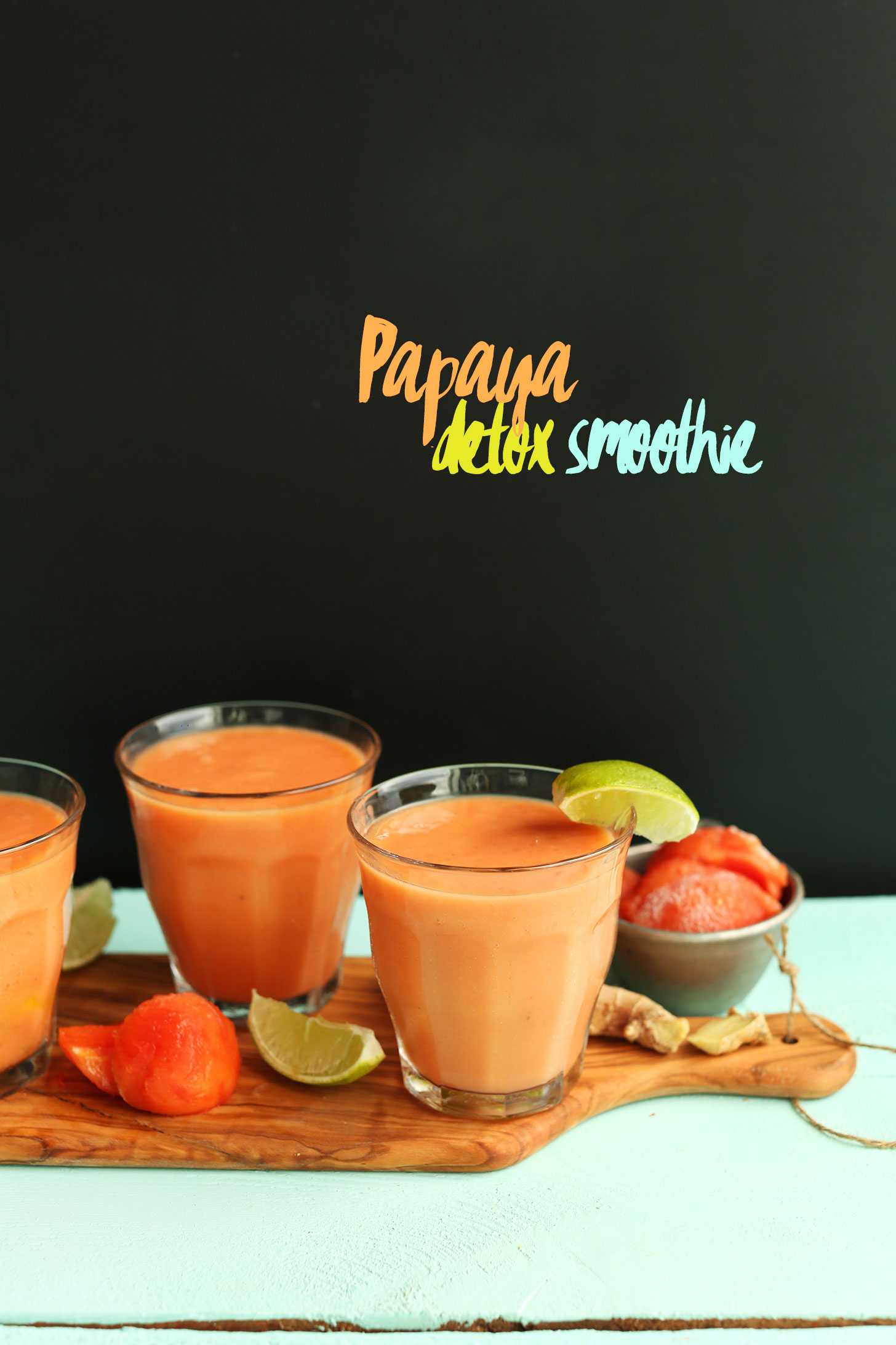 Glasses of our naturally-sweetened vegan Papaya Detox Smoothie