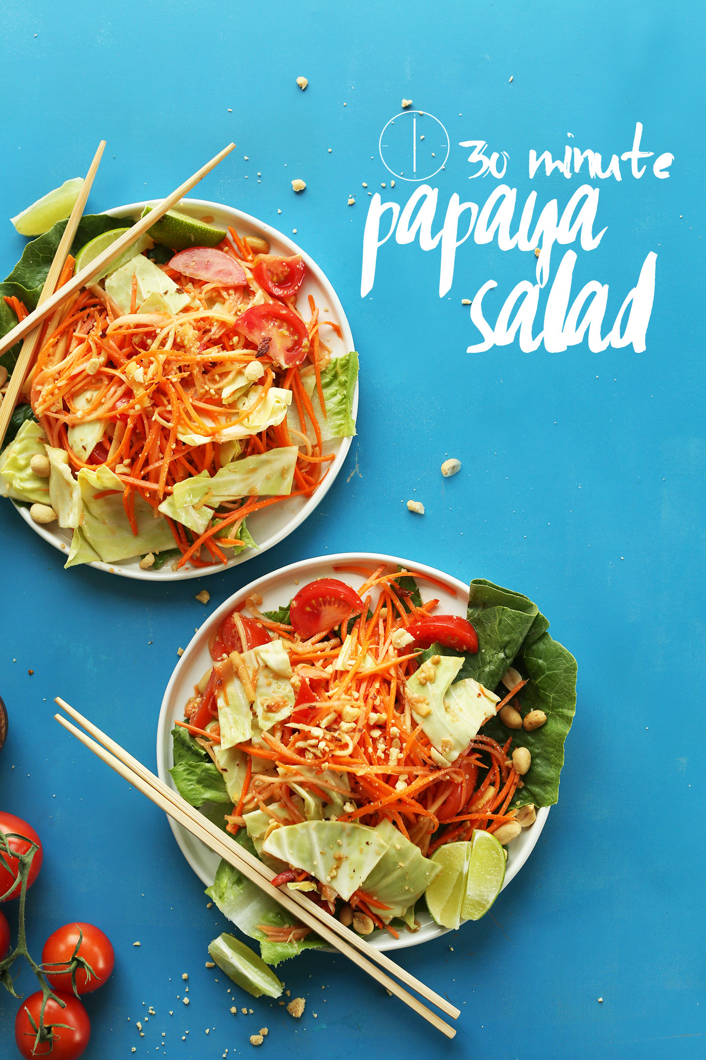 Two plates of our 30-Minute Papaya Salad for a delicious vegan Thai recipe