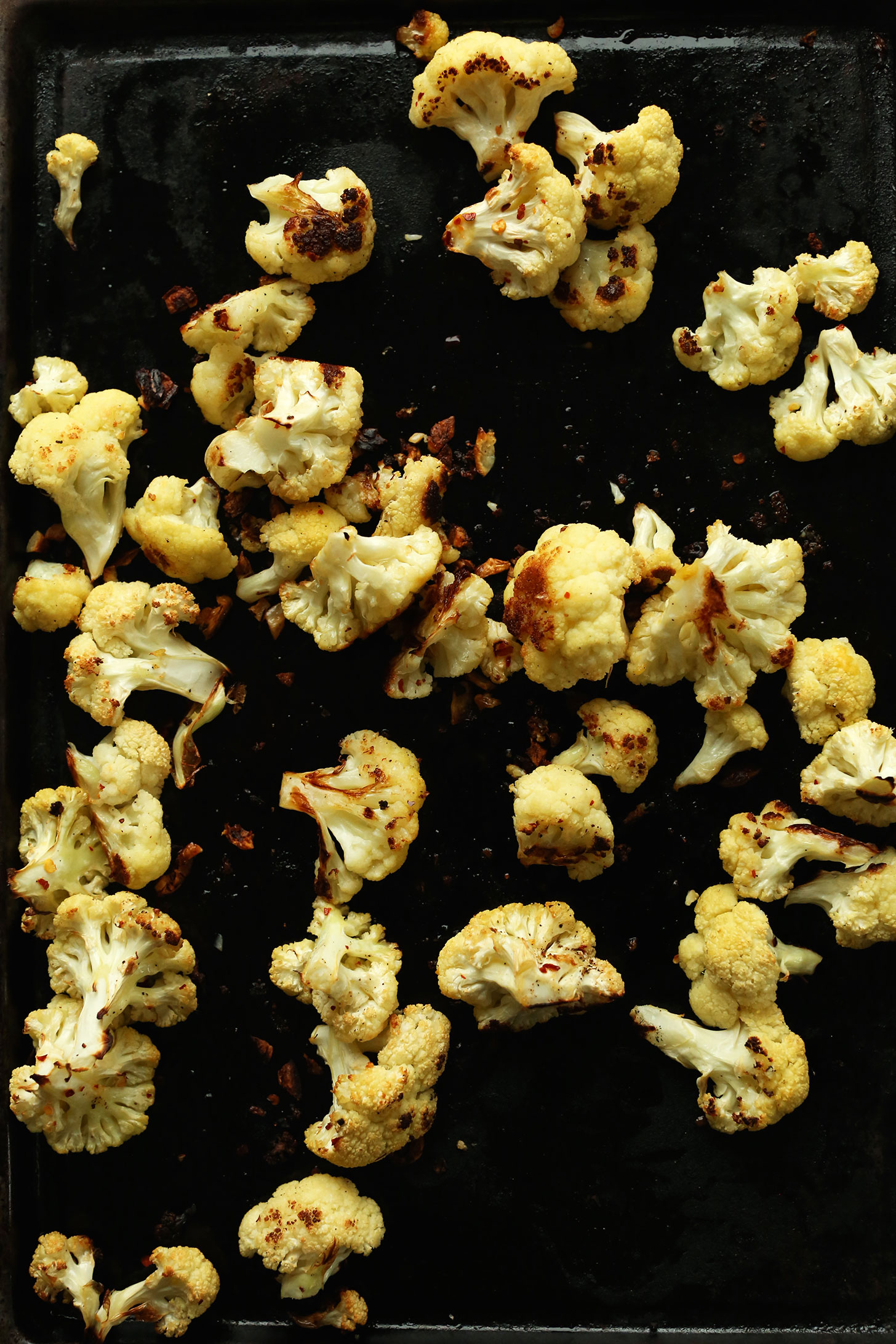 Baking sheet with perfectly crispy Roasted Cauliflower