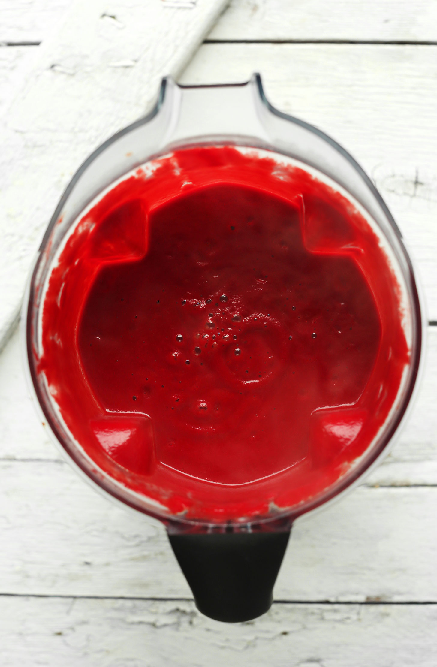 Blender filled with our smooth and creamy vegan Curried Beet Soup recipe