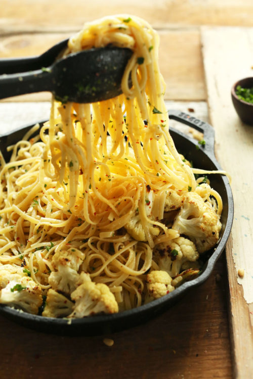 Grabbing a serving of our Garlicky Spicy Pasta recipe for dinner