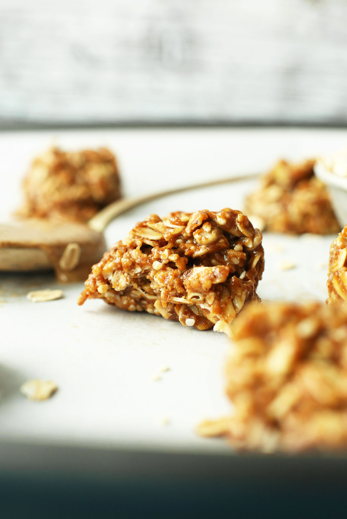 Partially eaten gluten-free vegan Almond Butter No Bake Cookie