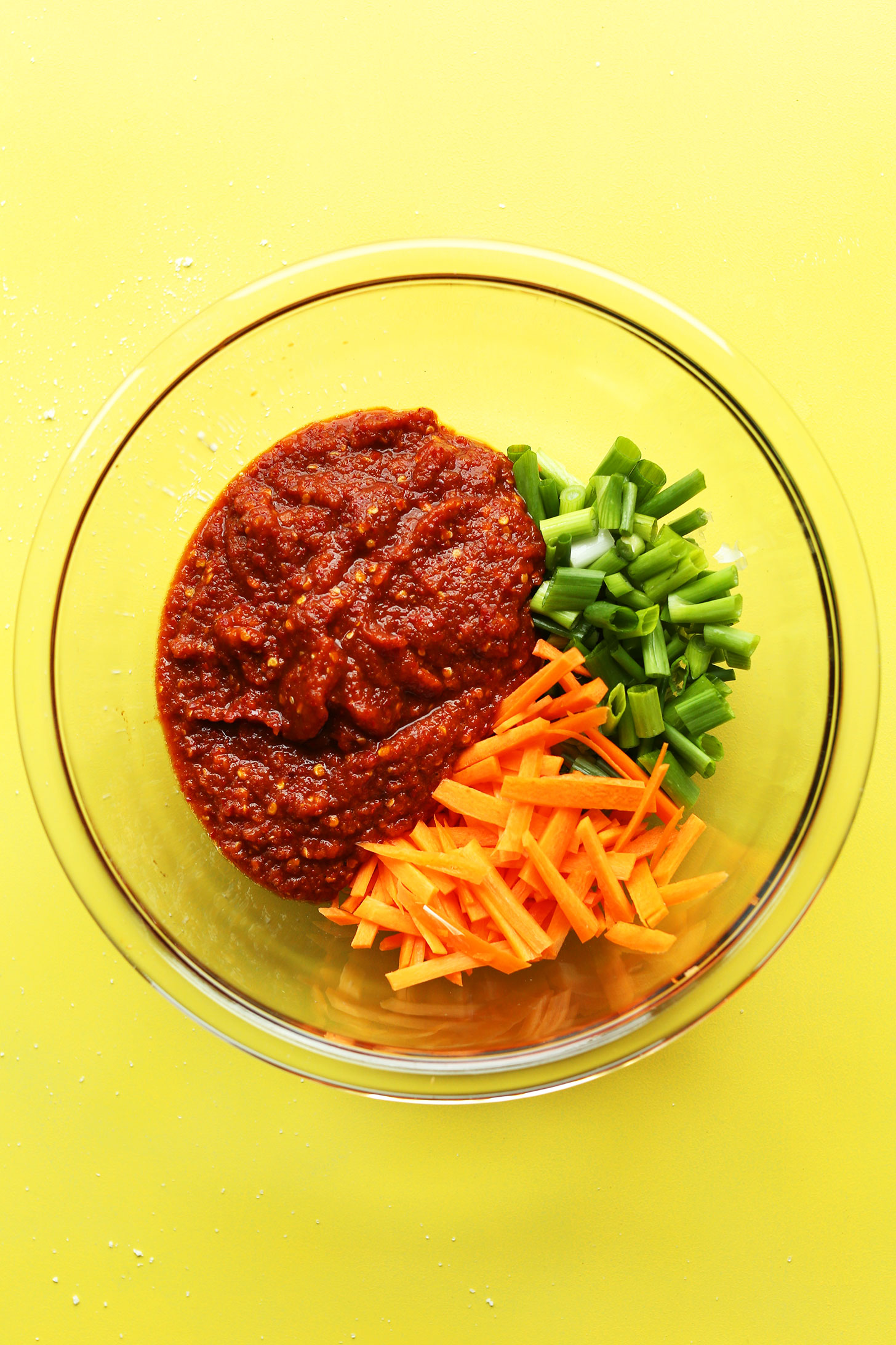 Bowl of ingredients for making our easy homemade vegan kimchi recipe