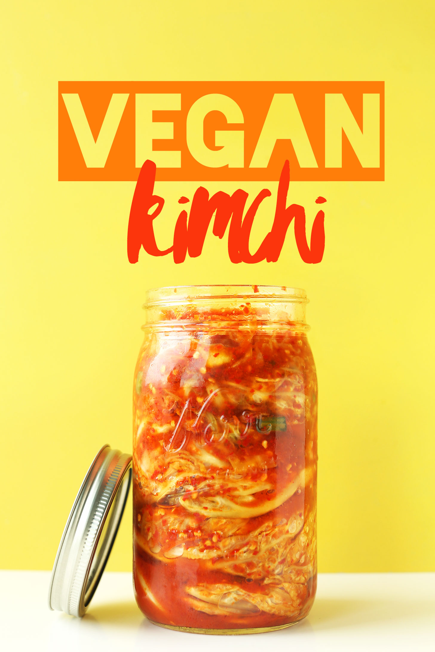 Jar filled with our homemade vegan kimchi recipe