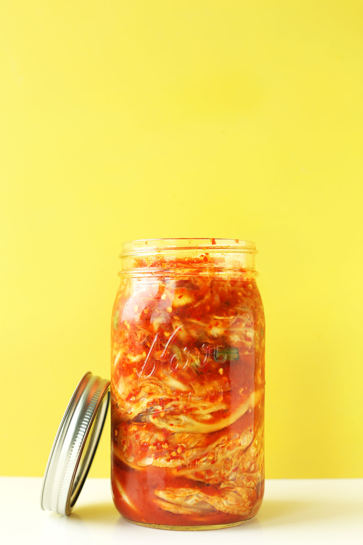 Jar of our tangy spicy homemade vegan kimchi recipe