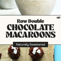 Overhead and side view photos of our raw double chocolate macaroons that are naturally sweetened