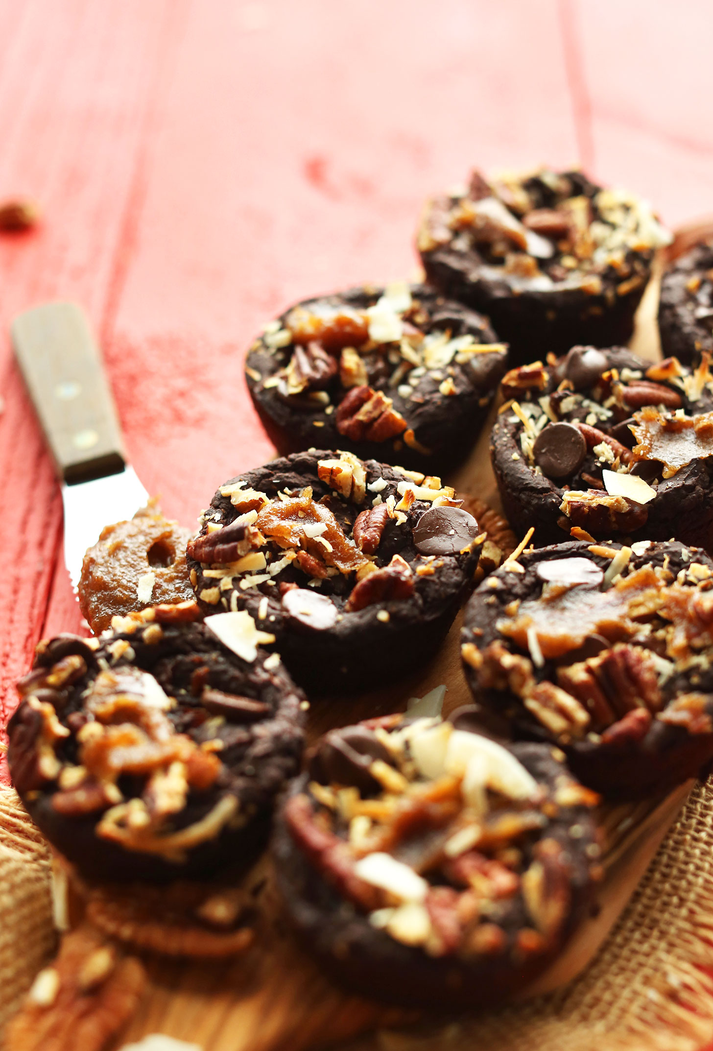 Platter of gluten-free vegan Black Bean Brownies for a delicious desert