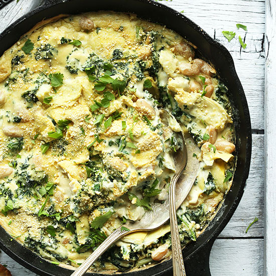 Skillet of Vegan GF Spinach and Artichoke Dip
