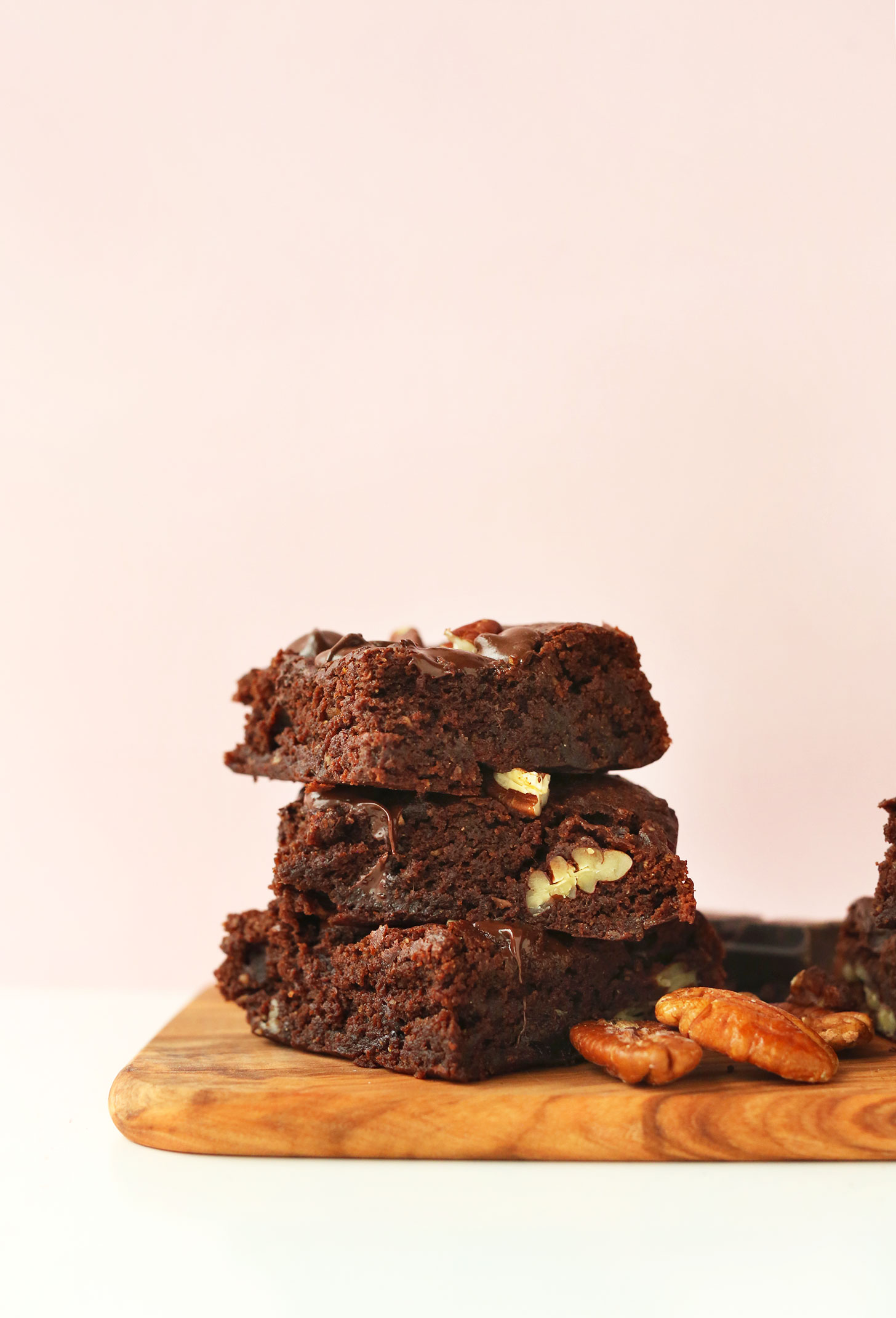 Stack of our fudgy Vegan Gluten-Free Brownies recipe