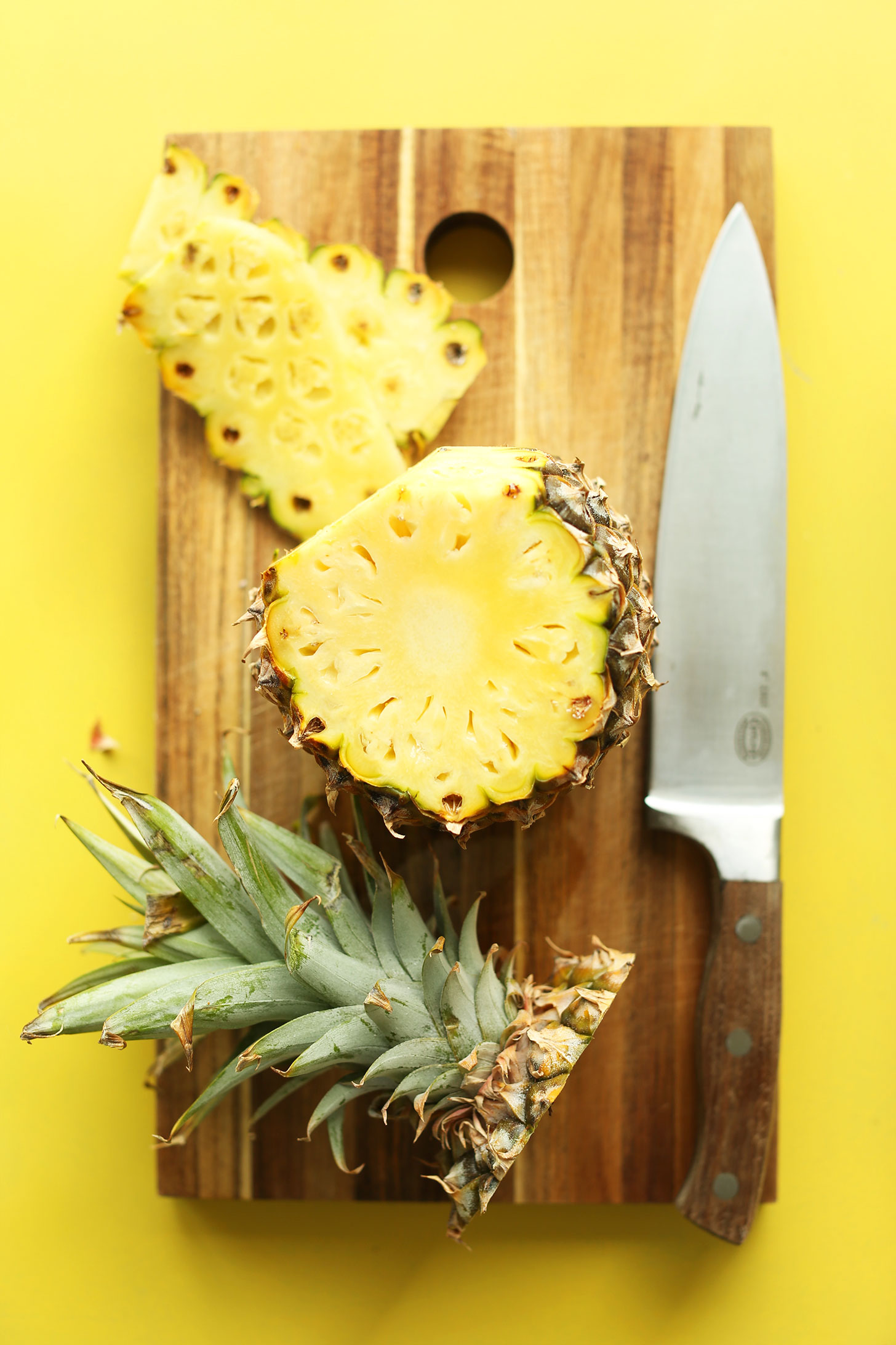 Pineapple with the top and side cut off