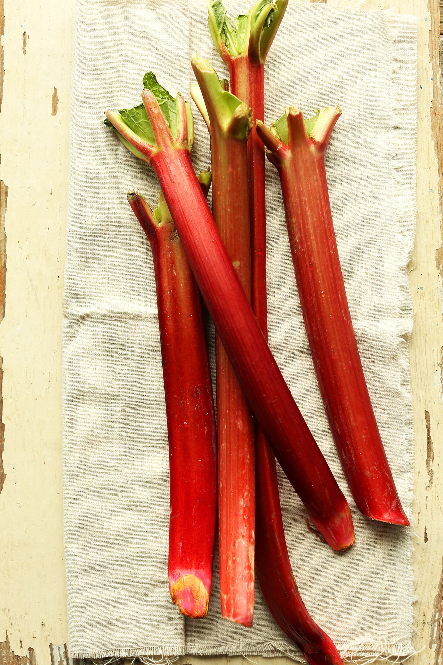 Stalks of fresh rhubarb for make homemade crumble bars