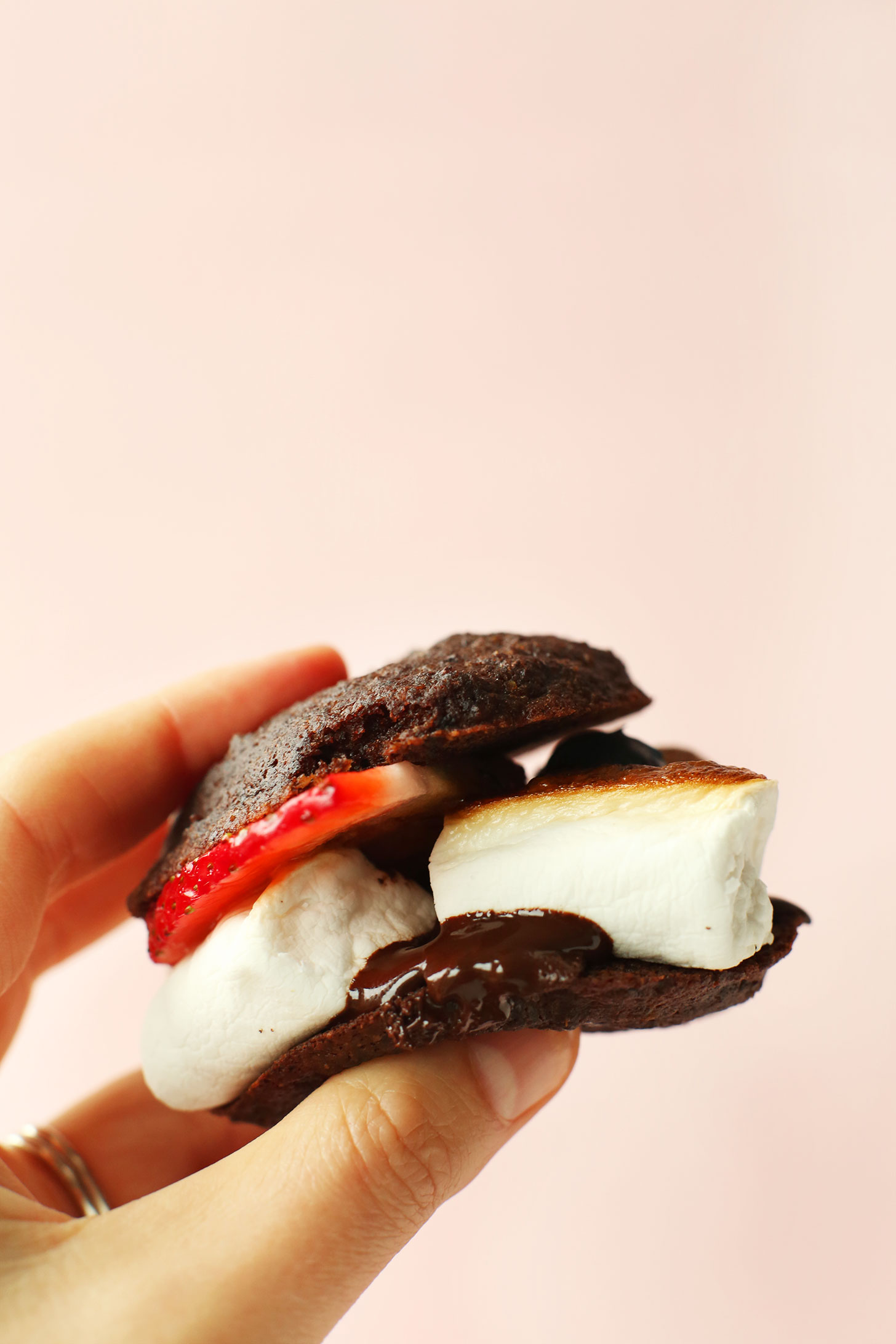 Holding up a delicious gluten-free vegan Whoopie Pie S'More