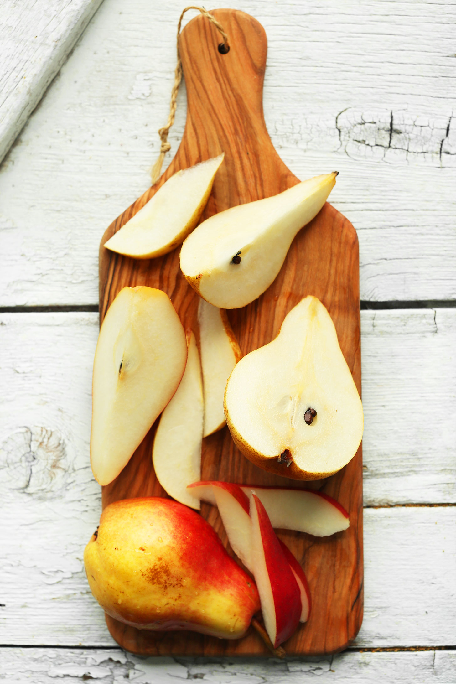 Fresh pears for making our vegan Pear Salad with Dried Cherries and Candied Walnuts