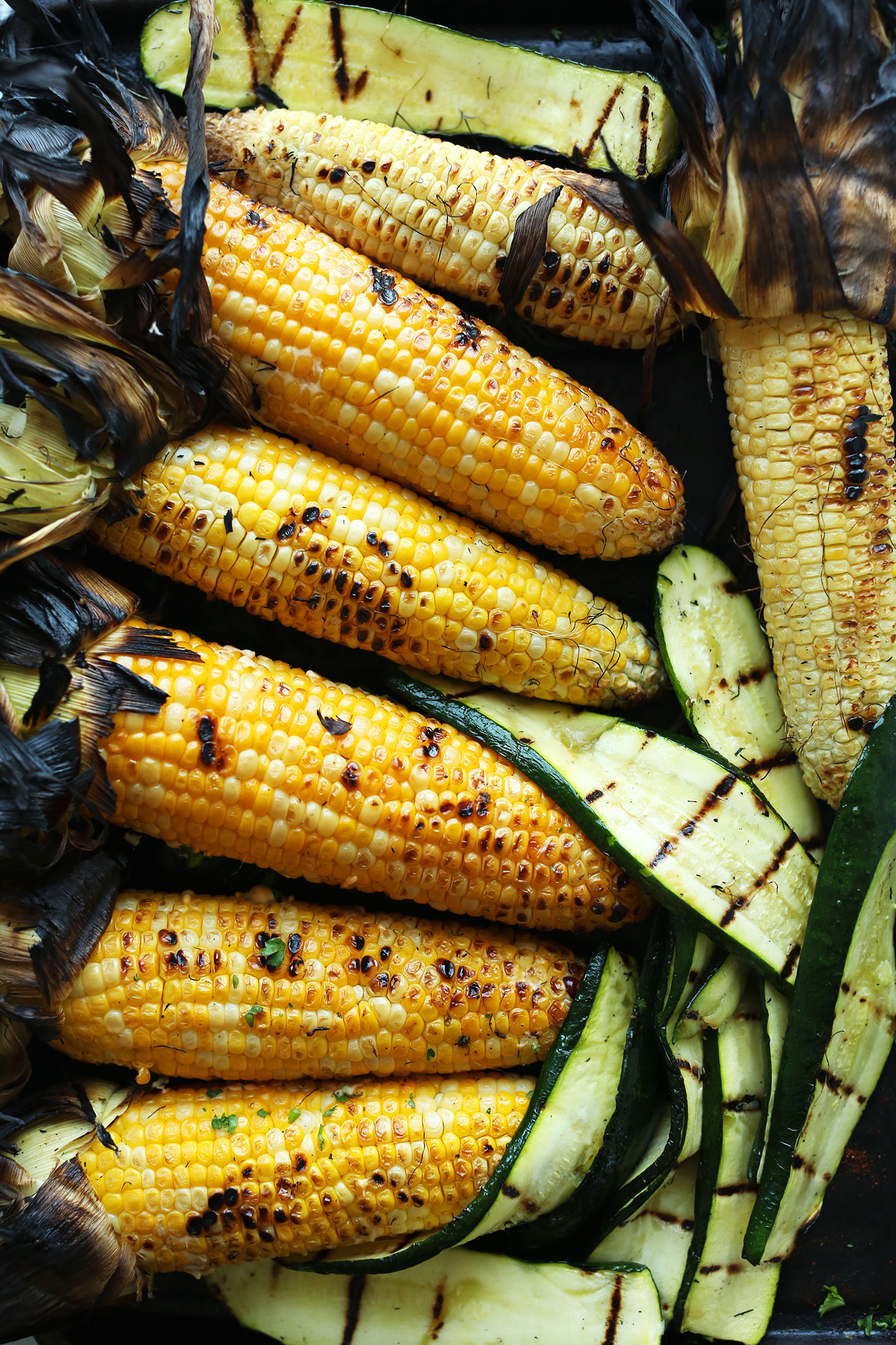 Freshly grilled corn and zucchini for a delicious summer vegan salad