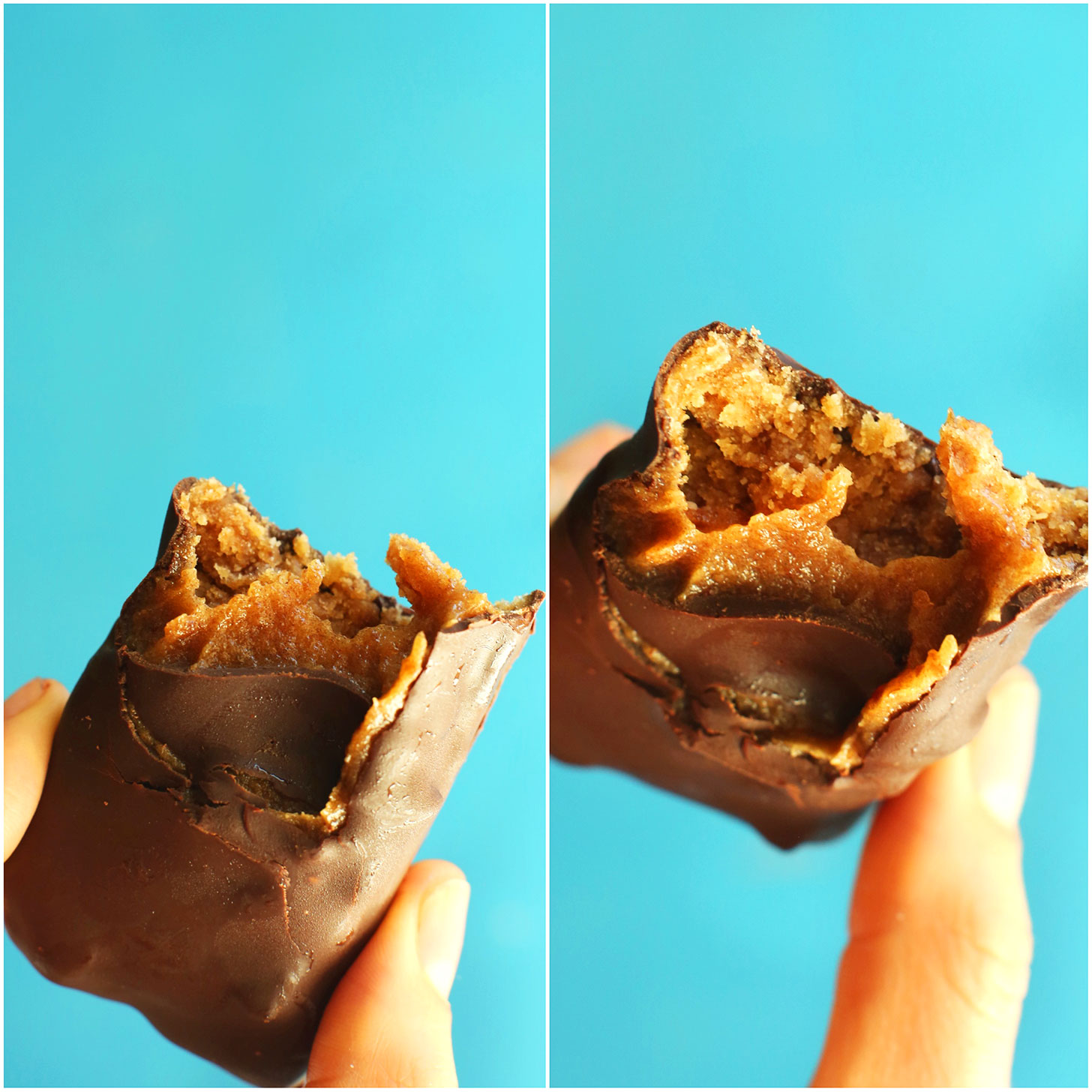Showing the chewy inside of our Easy gluten-free Vegan Milky Ways